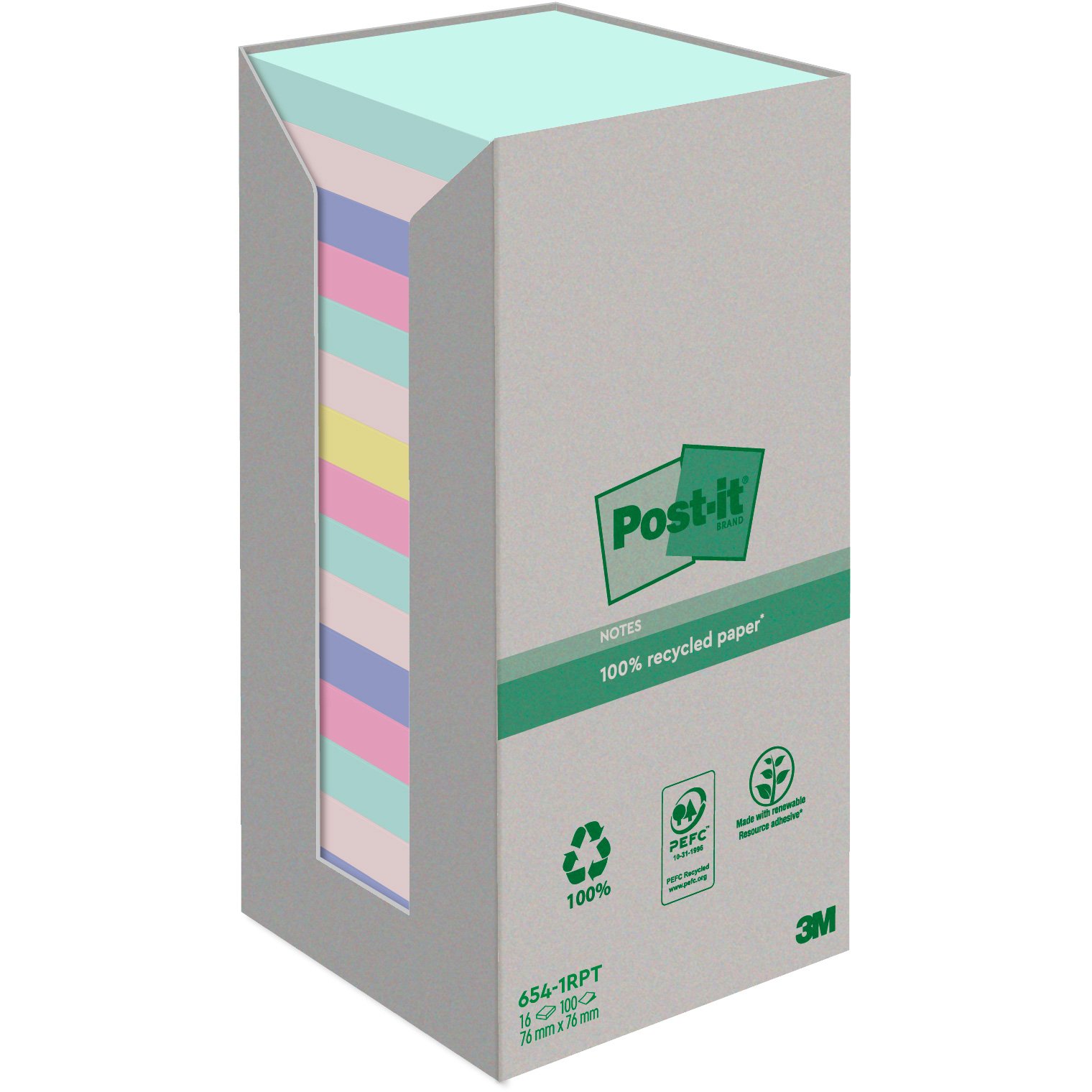 Post-it Recycled notes 76 mm flerfarvet 16 blk
