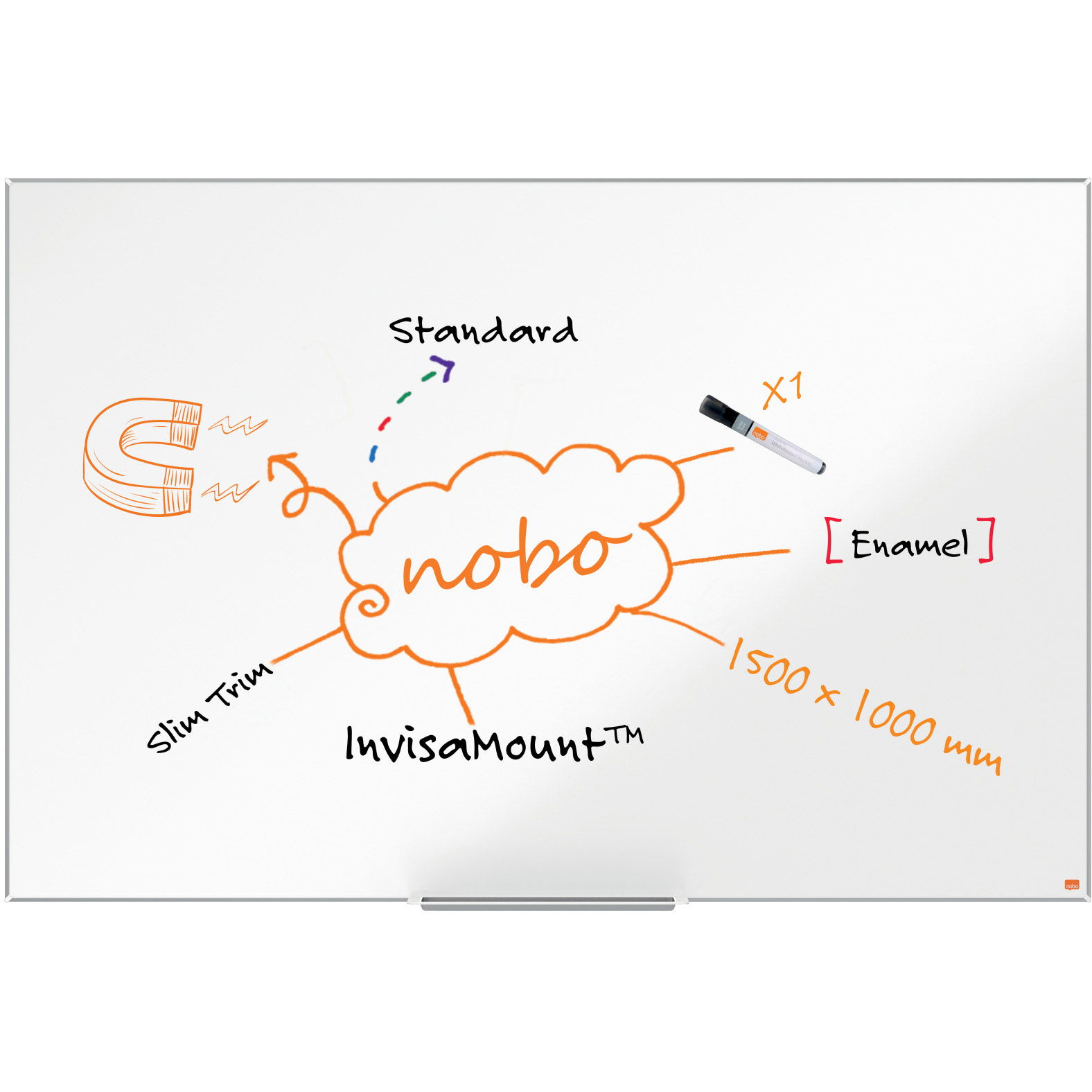 Nobo Impression Pro emaljeret whiteboard 150x100cm hvid