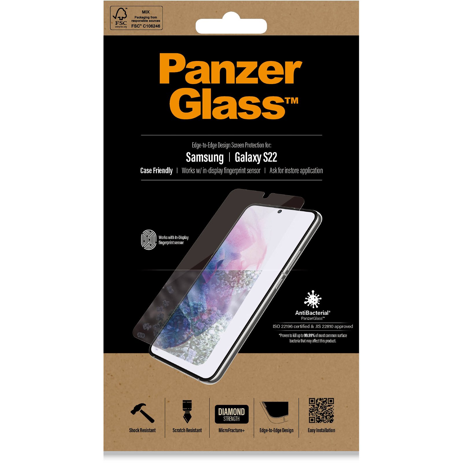 PanzerGlass Case Friendly beskyttelsesglas t/Samsung Galaxy S22 transparent