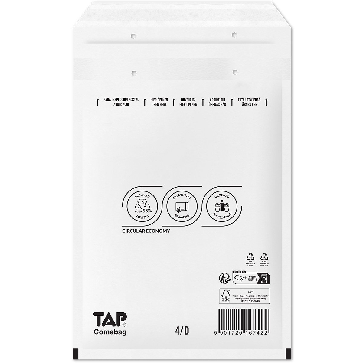 Boblekuvert TAP 4 200x275mm hvid