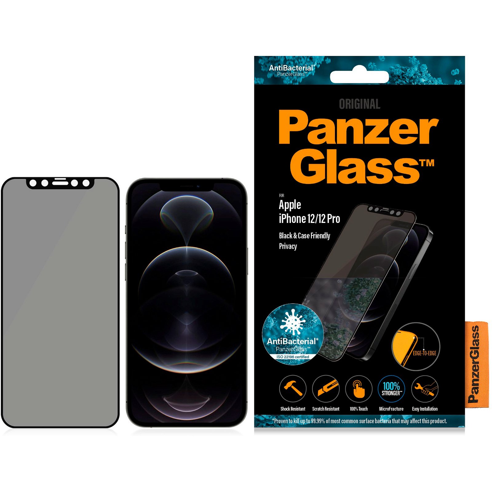 PanzerGlass Case Friendly beskyttelsesglas t/iPhone 12/12 Pro sort;transparent