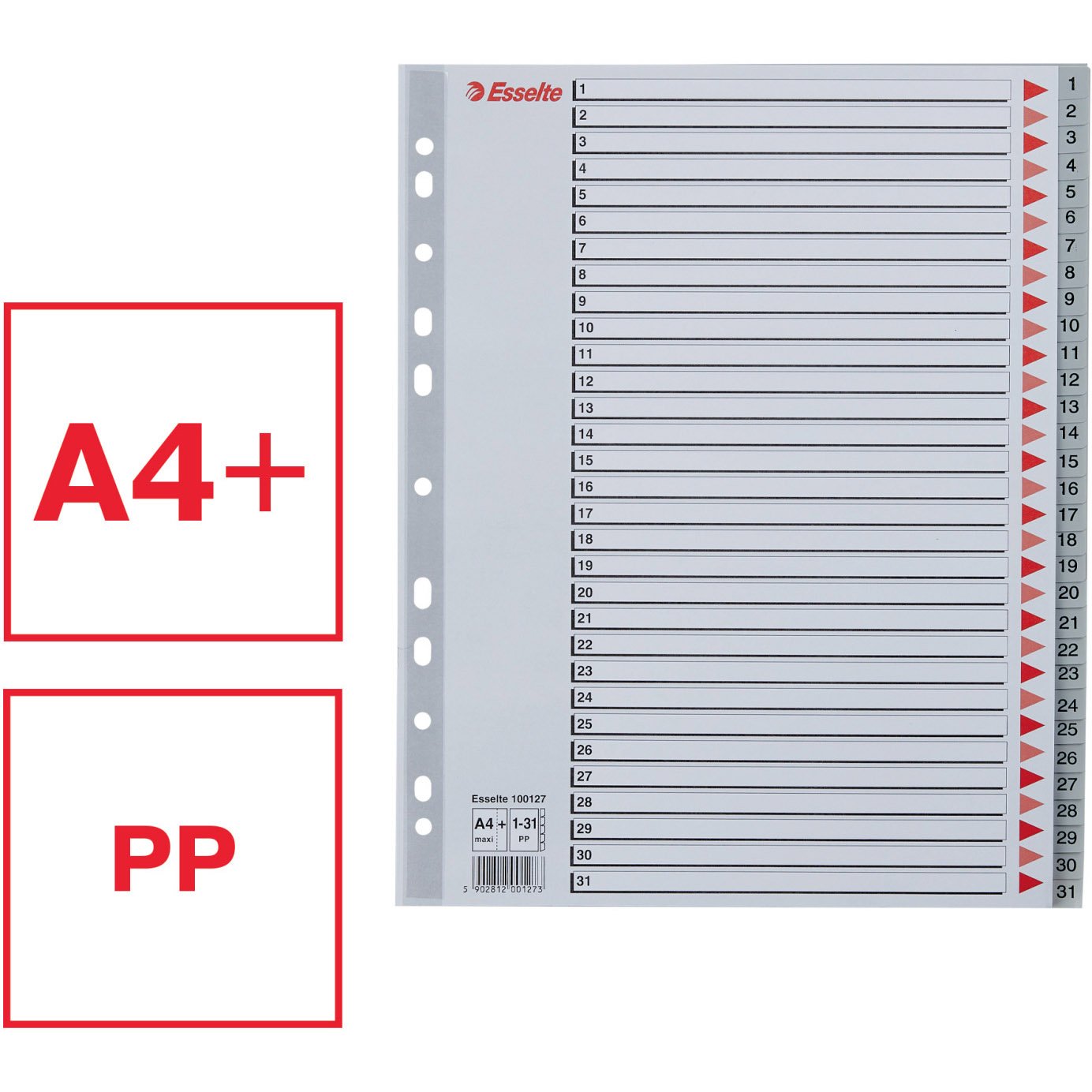 Esselte MAXI register A4+ med 31 tabs i farven grå