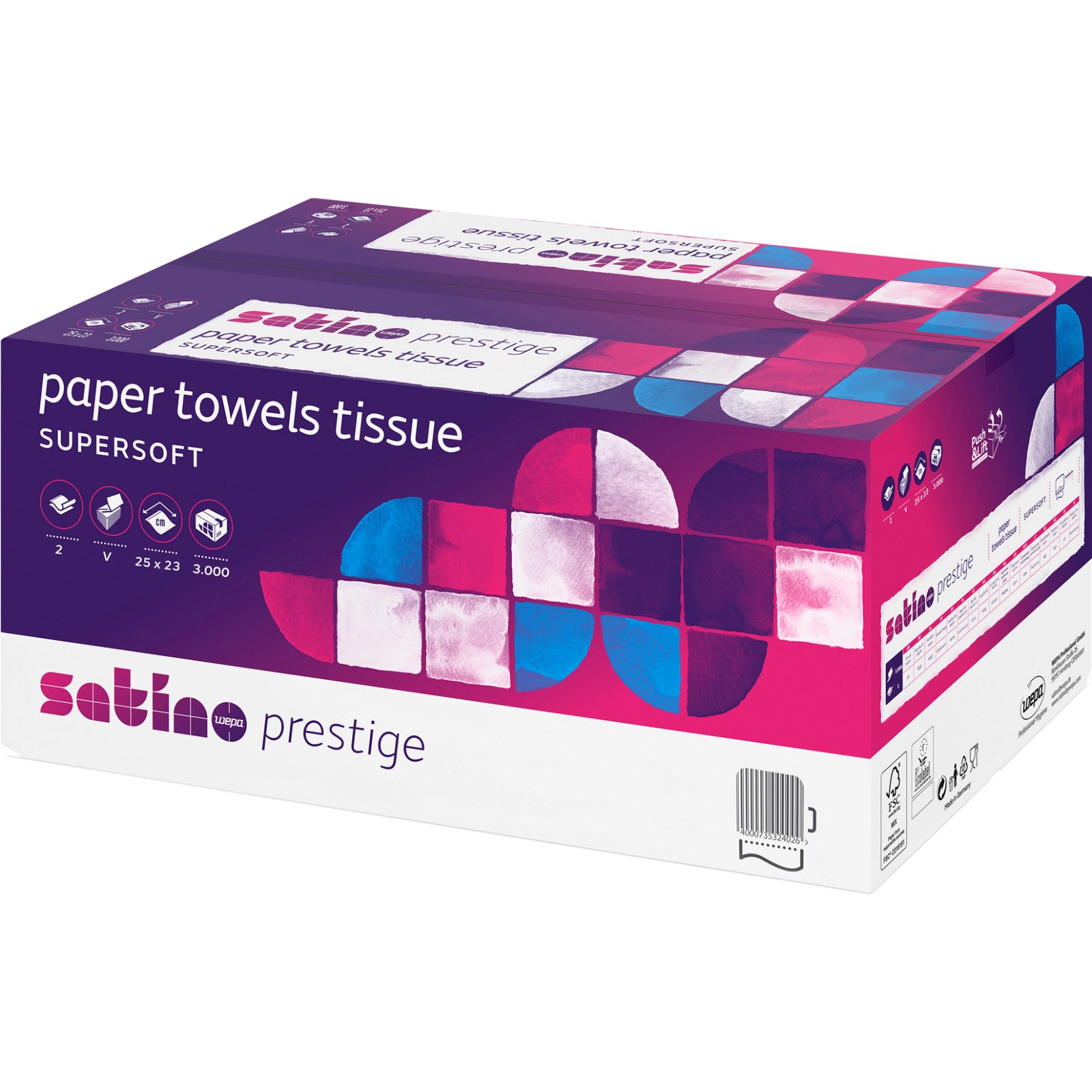 Satino Prestige håndklædeark V-Fold 25x23cm 2-lags 20x150stk