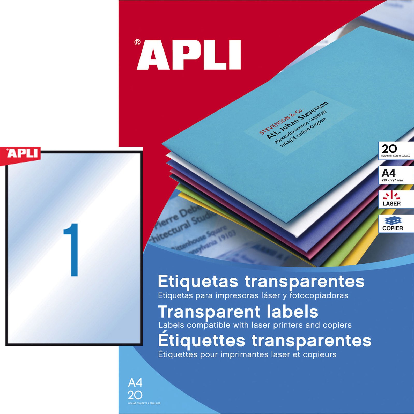 Apli Gennemsigtige etiketter A4 20 ark transparent 20 etk