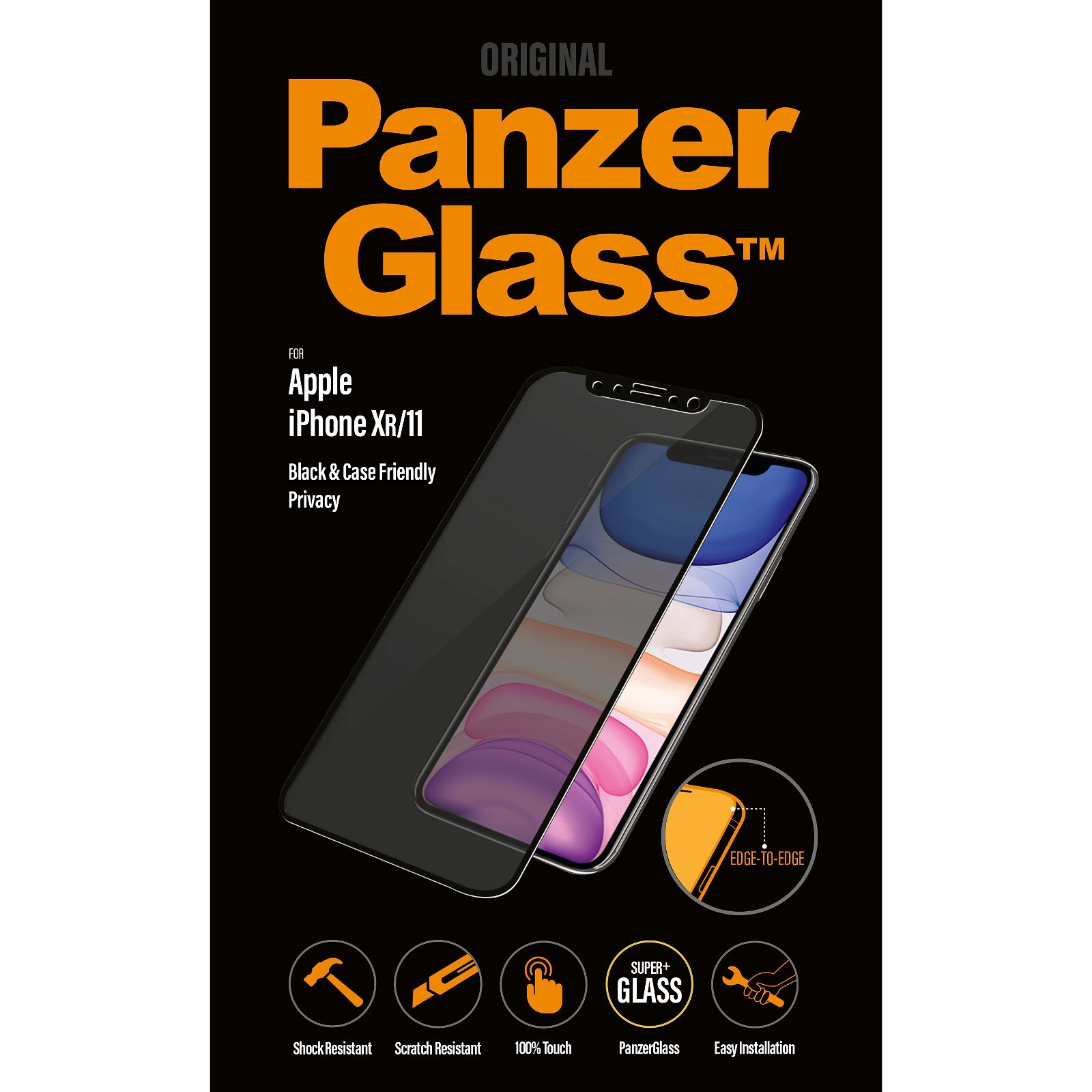 PanzerGlass Case Friendly Privacy beskyttelsesglas t/iPhone XR/11 sort;transparent