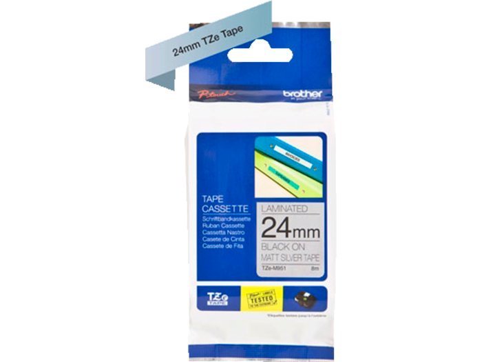 Brother TZE tape 24mm sort/sølv Brother TZE tape 24mm sort/sølv