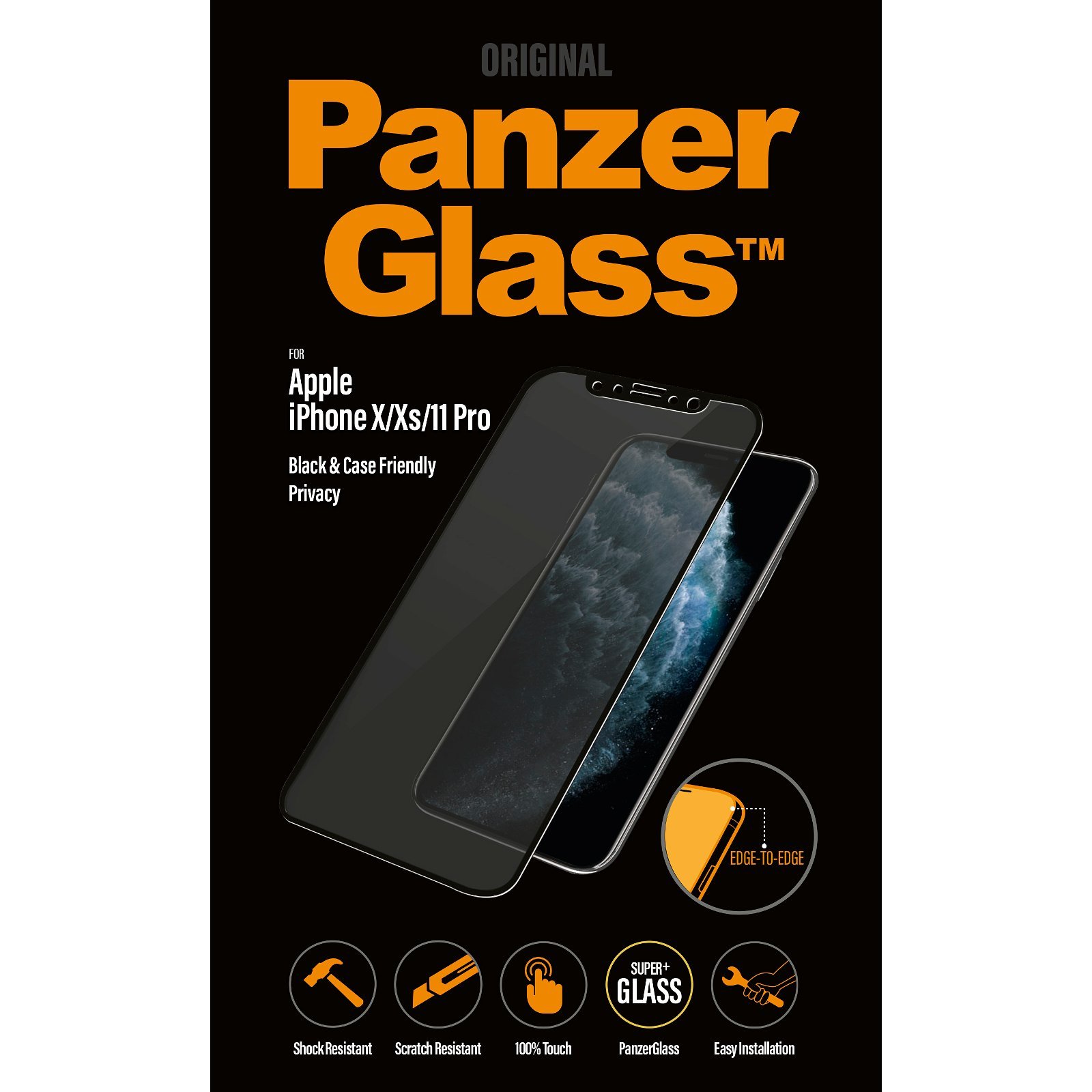 PanzerGlass Case Friendly Privacy beskyttelsesglas t/iPhone X/XS/11 Pro sort;transparent