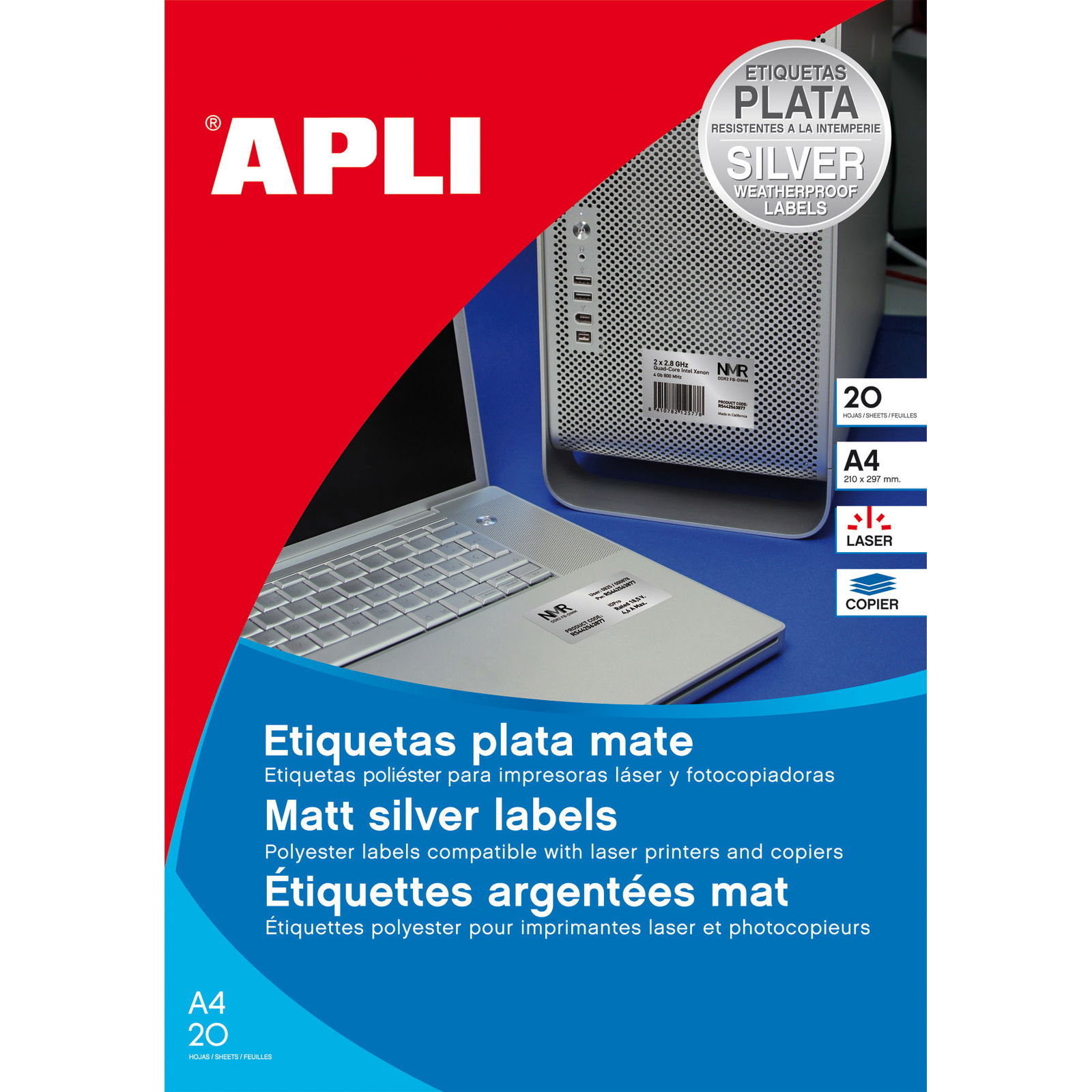 Apli polyester etiketter 210x297mm sølv