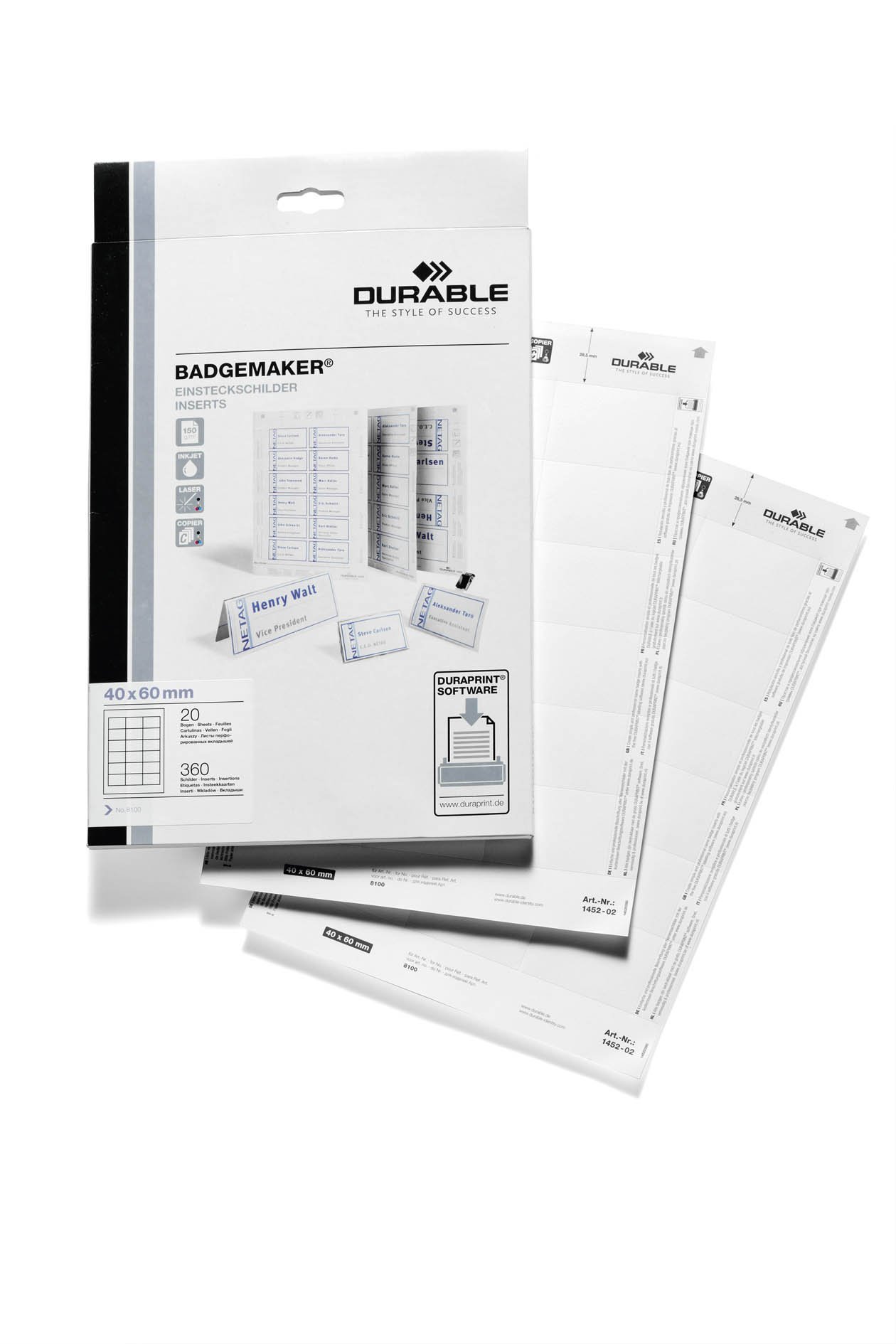 Durable Badgemaker® indstiksark til navneskilte 60 mm x 40 mm