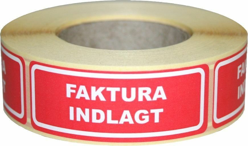 Etiket 'FAKTURA INDLAGT' 24x65mm rød 500stk