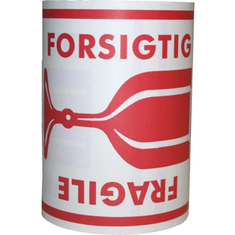 Etiket 'FORSIGTIG GLAS' 148x210mm rød 250stk