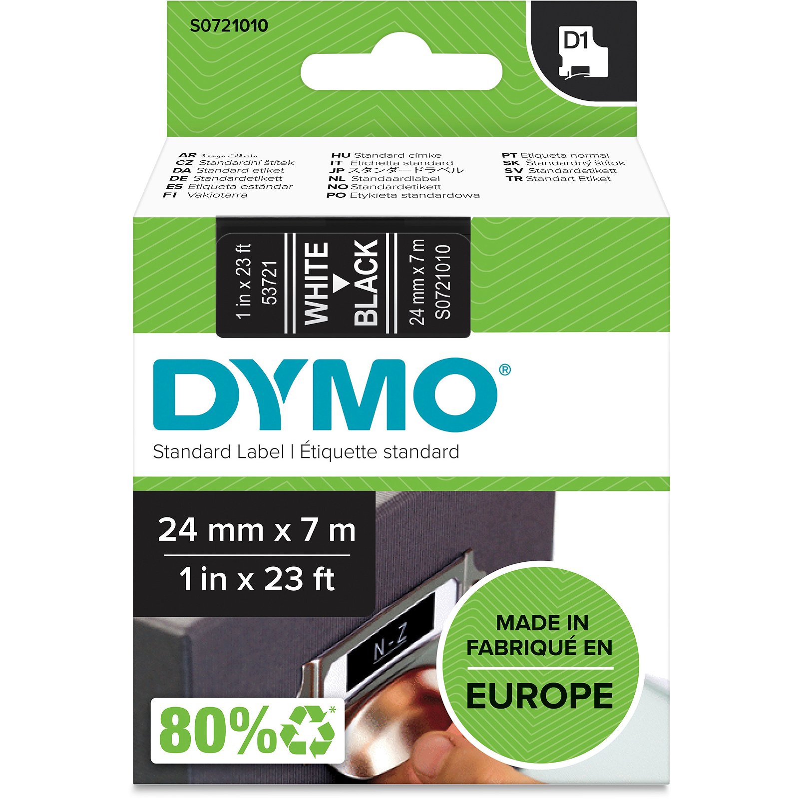 Dymo D1 standard tapekasette 24 mm hvid;sort Polyester