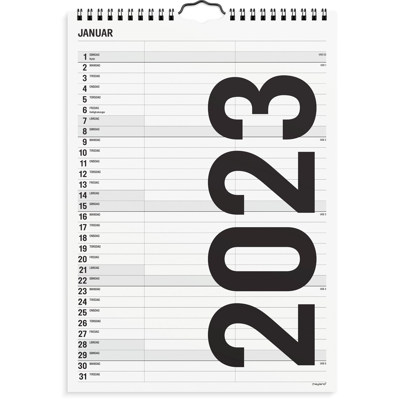 Mayland familiekalender Black and white 2 kol. 2023