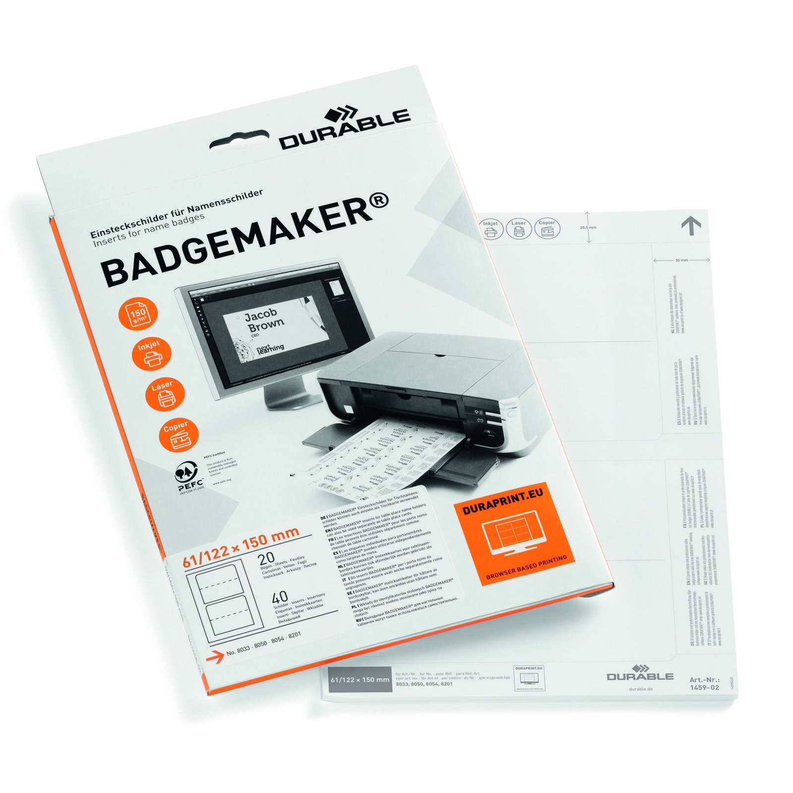Durable Badgemaker® indstiksark til bordnavneskilt 150 mm x 61 mm