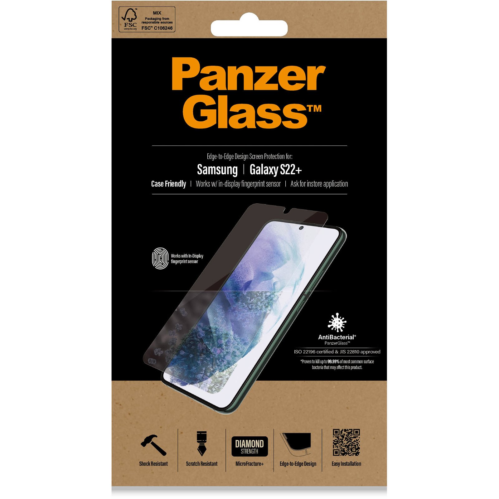PanzerGlass Case Friendly beskyttelsesglas t/Samsung Galaxy S22+ transparent