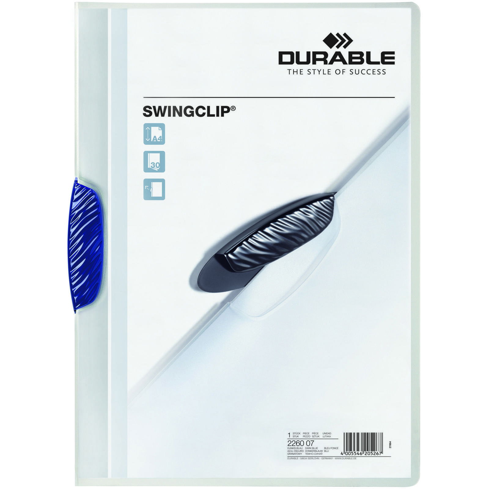 Durable SWINGCLIP klemmappe A4 30 ark mørkeblå