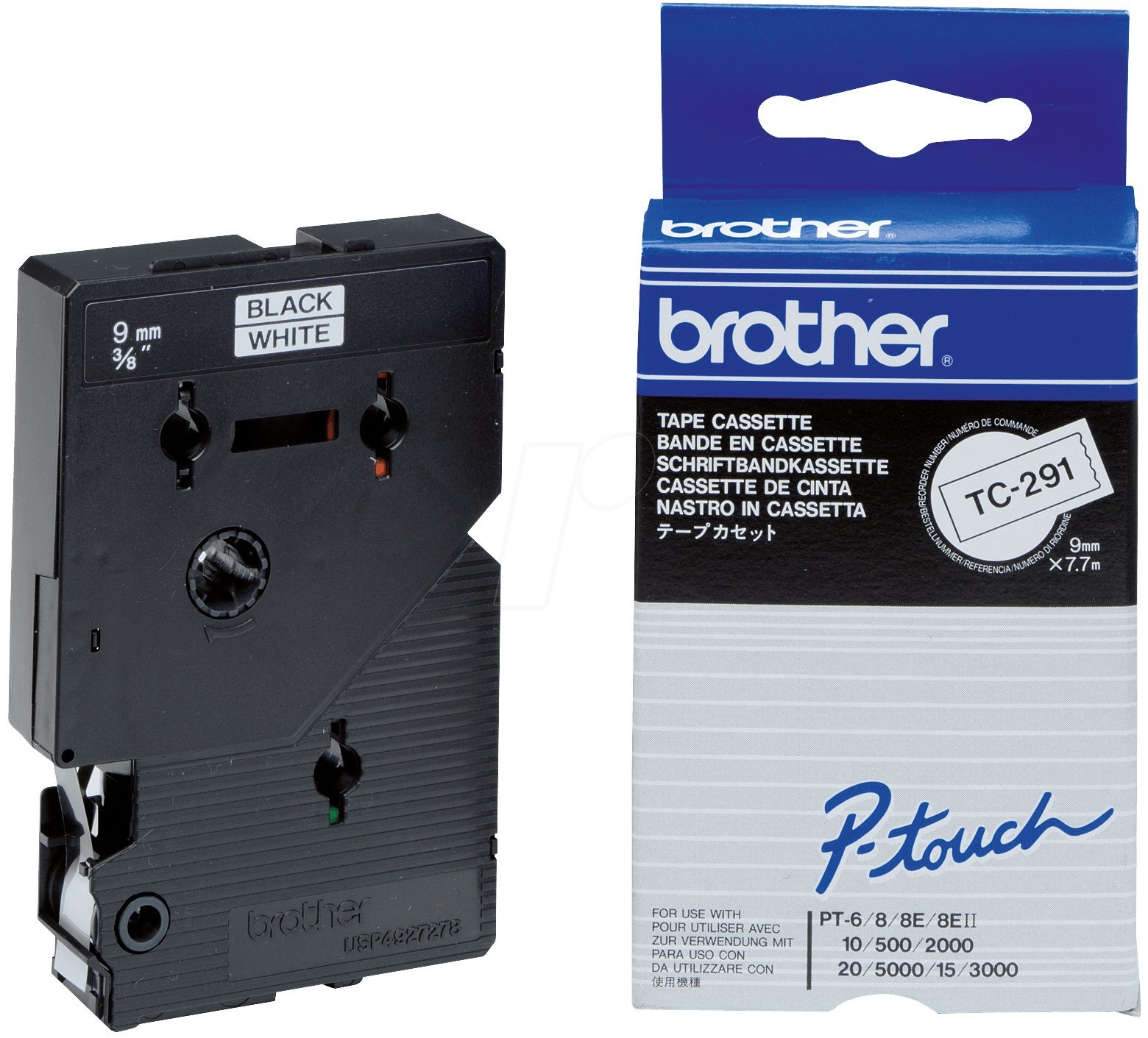 Brother TC-tape TC291 sort;hvid 9 mm x 7.7 m