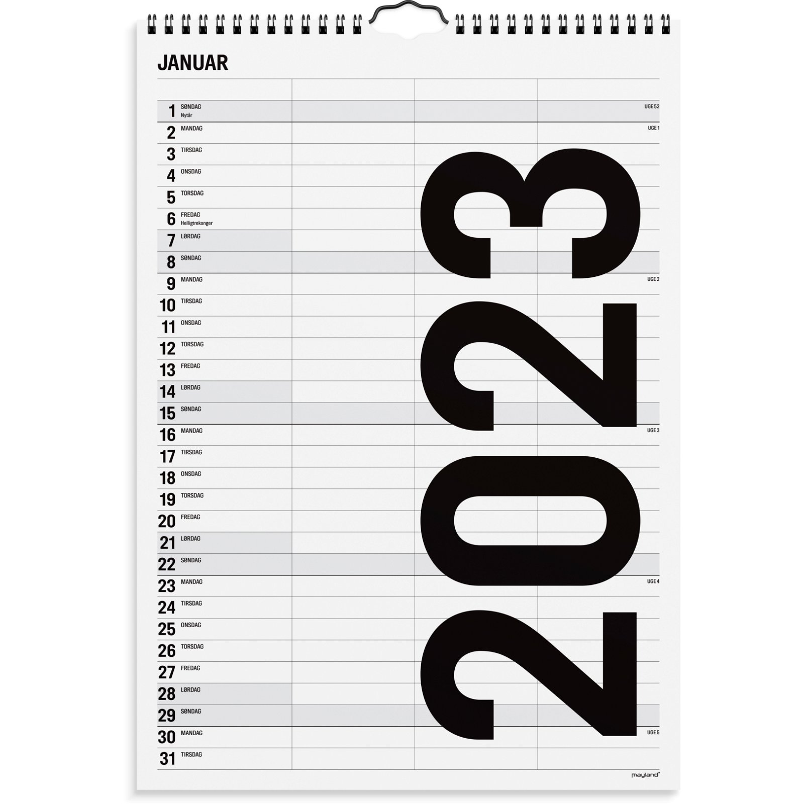 Mayland familiekalender Black and white 3 kol. 2023