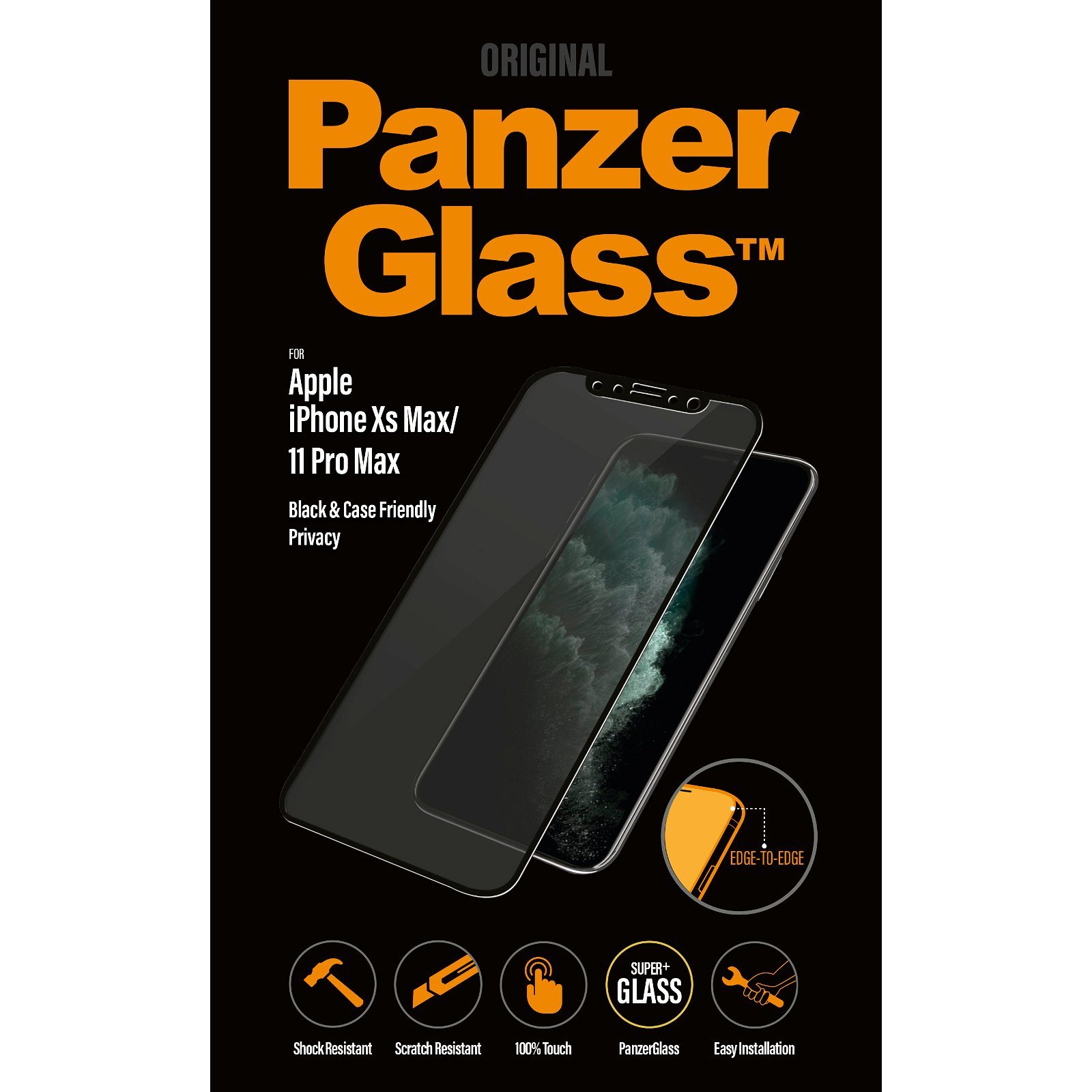 PanzerGlass Case Friendly Privacy beskyttelsesglas t/iPhone XS Max/11 Pro Max sort;transparent