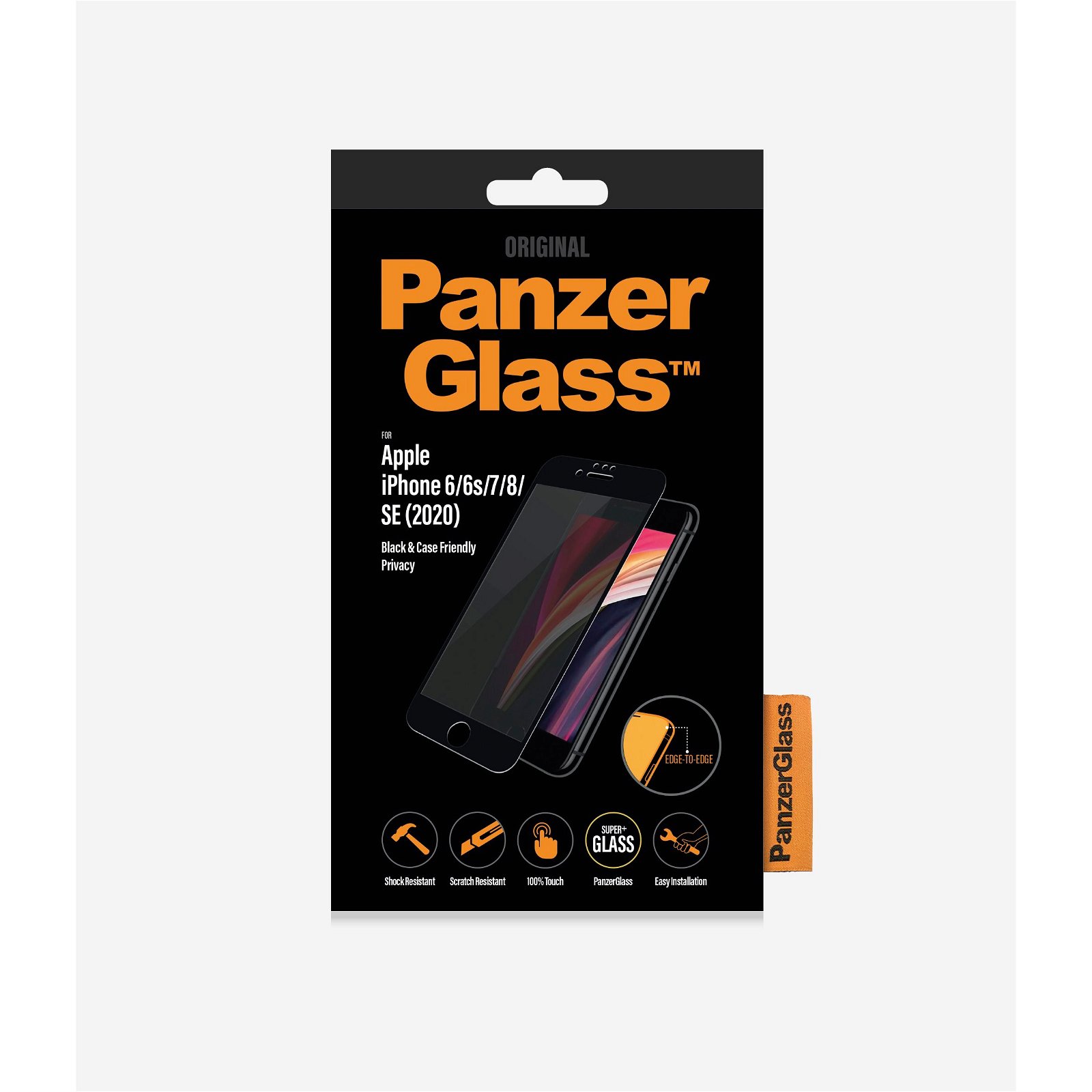 PanzerGlass Case Friendly Privacy beskyttelsesglas t/iPhone SE (2020)/6/7/8 sort;transparent