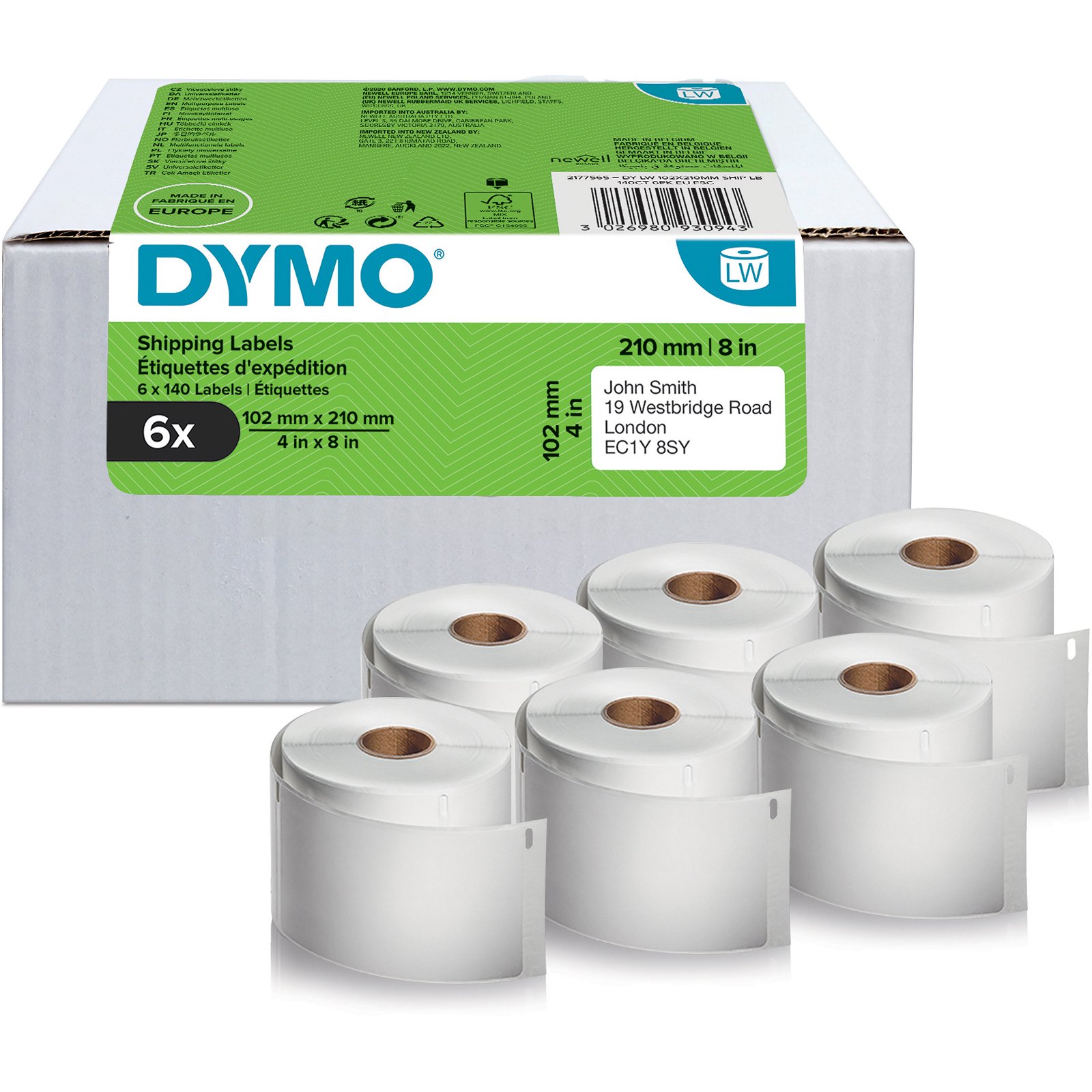 Dymo LabelWriter shippingetiketter 102x210 mm hvid 6 rl