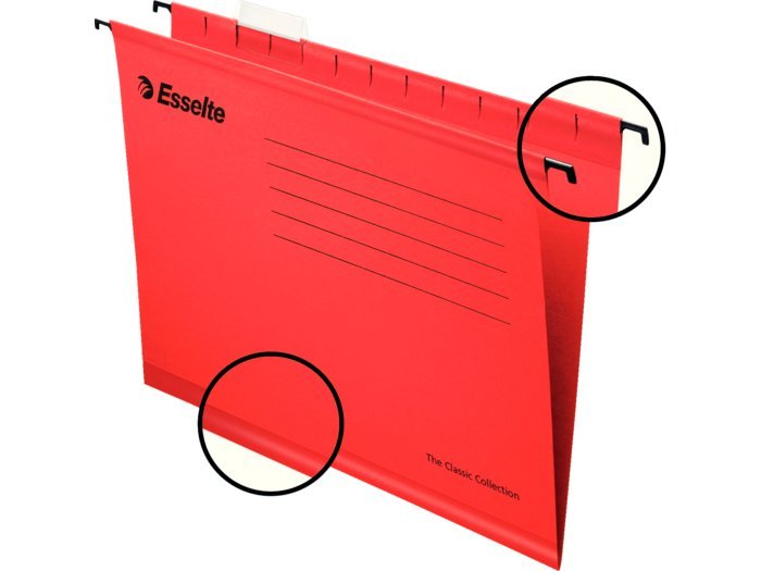 Esselte Classic forstærket hængemappe inkl. fane i A4 i farven rød