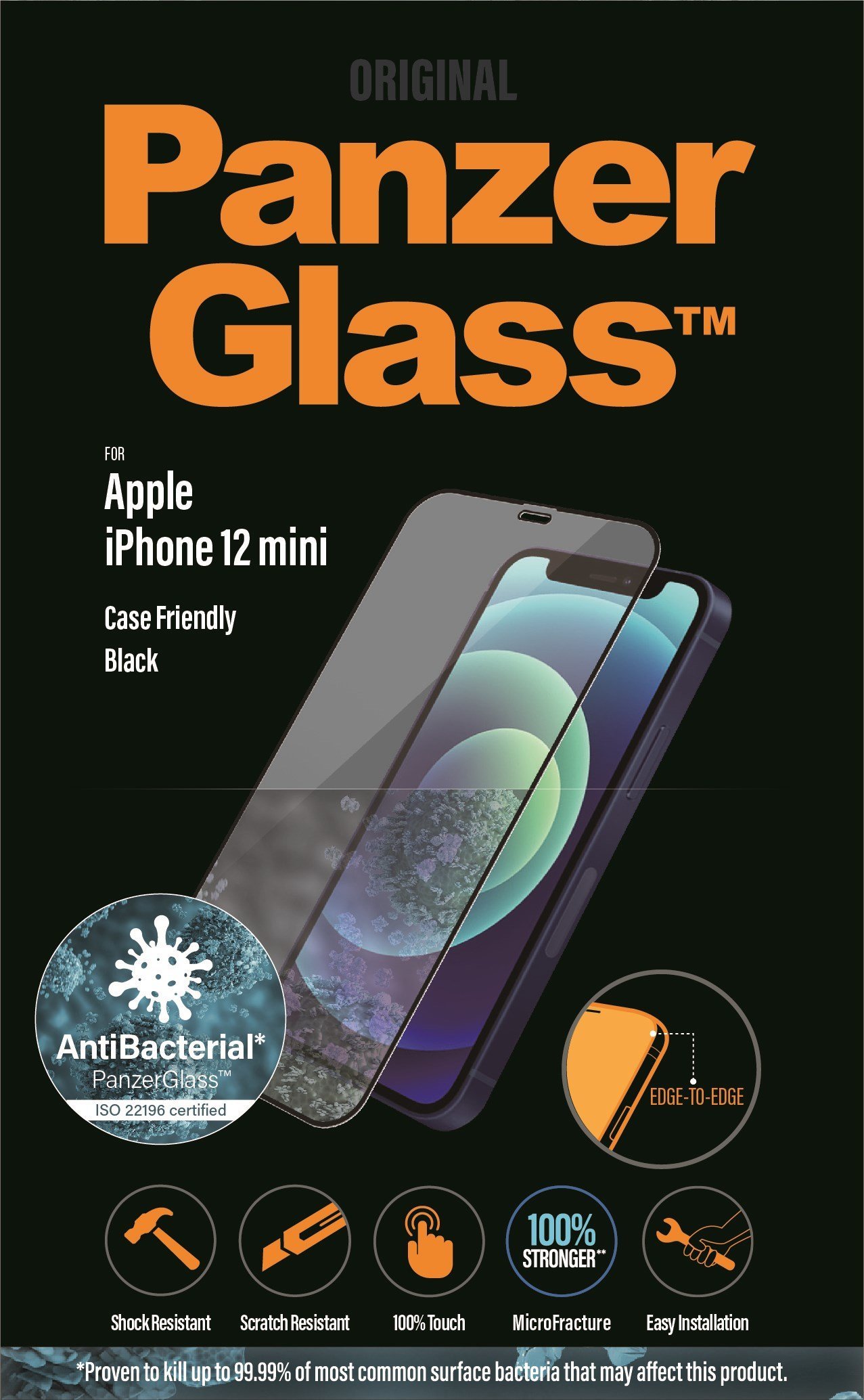 PanzerGlass Case Friendly beskyttelsesglas t/iPhone 12 mini sort;transparent