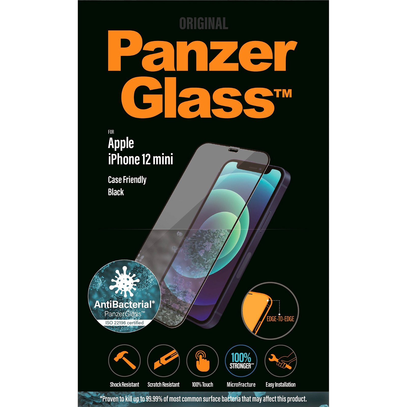 PanzerGlass Case Friendly beskyttelsesglas t/iPhone 12 mini sort;transparent
