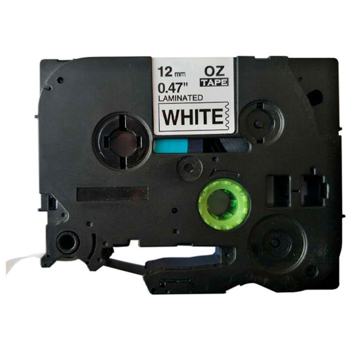 Q-connect lamineret Tze-tape KF18797 sort;hvid 12 mm x 8 m
