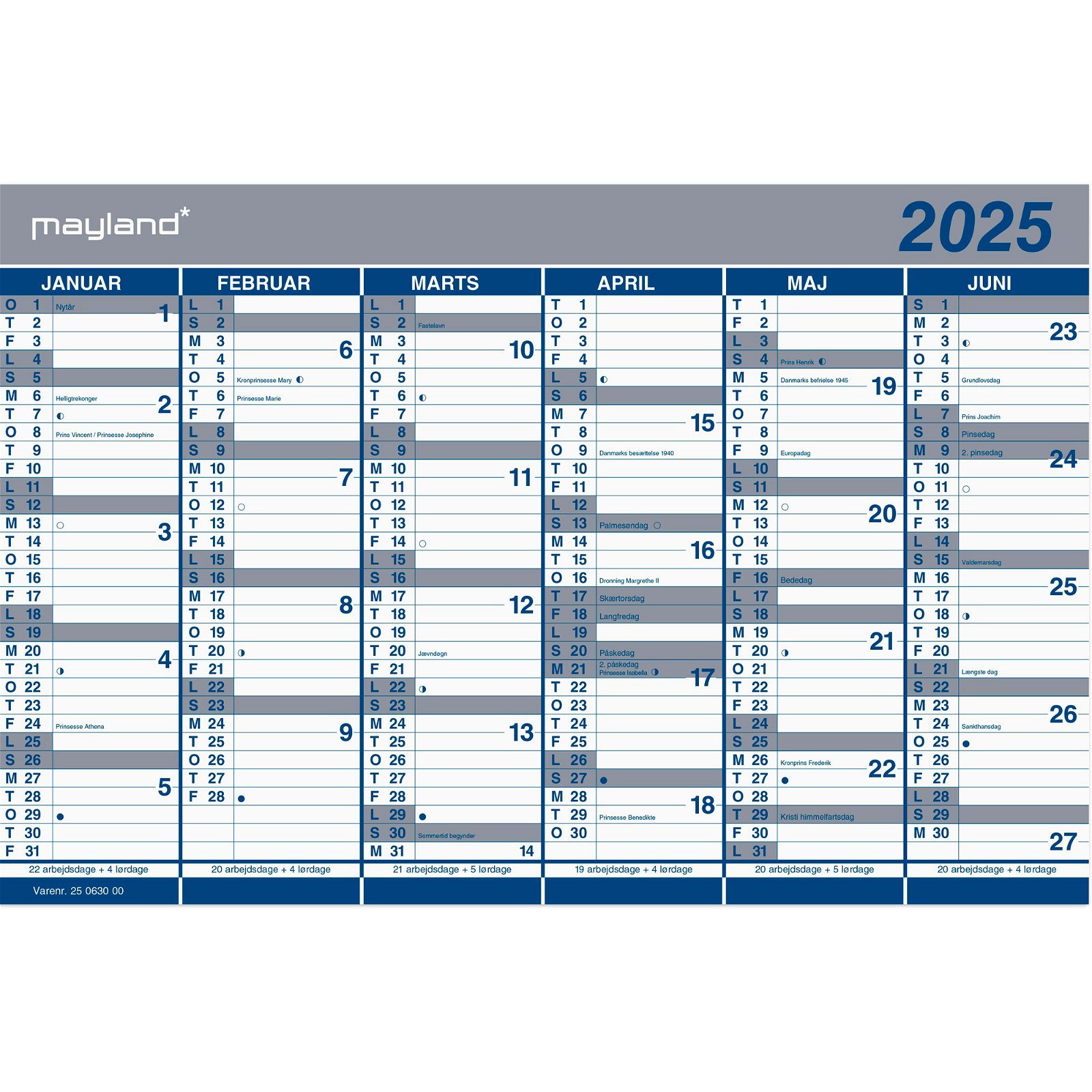 Mayland 2025 25063000 dobbelt kontorkalender 29x44cm blå