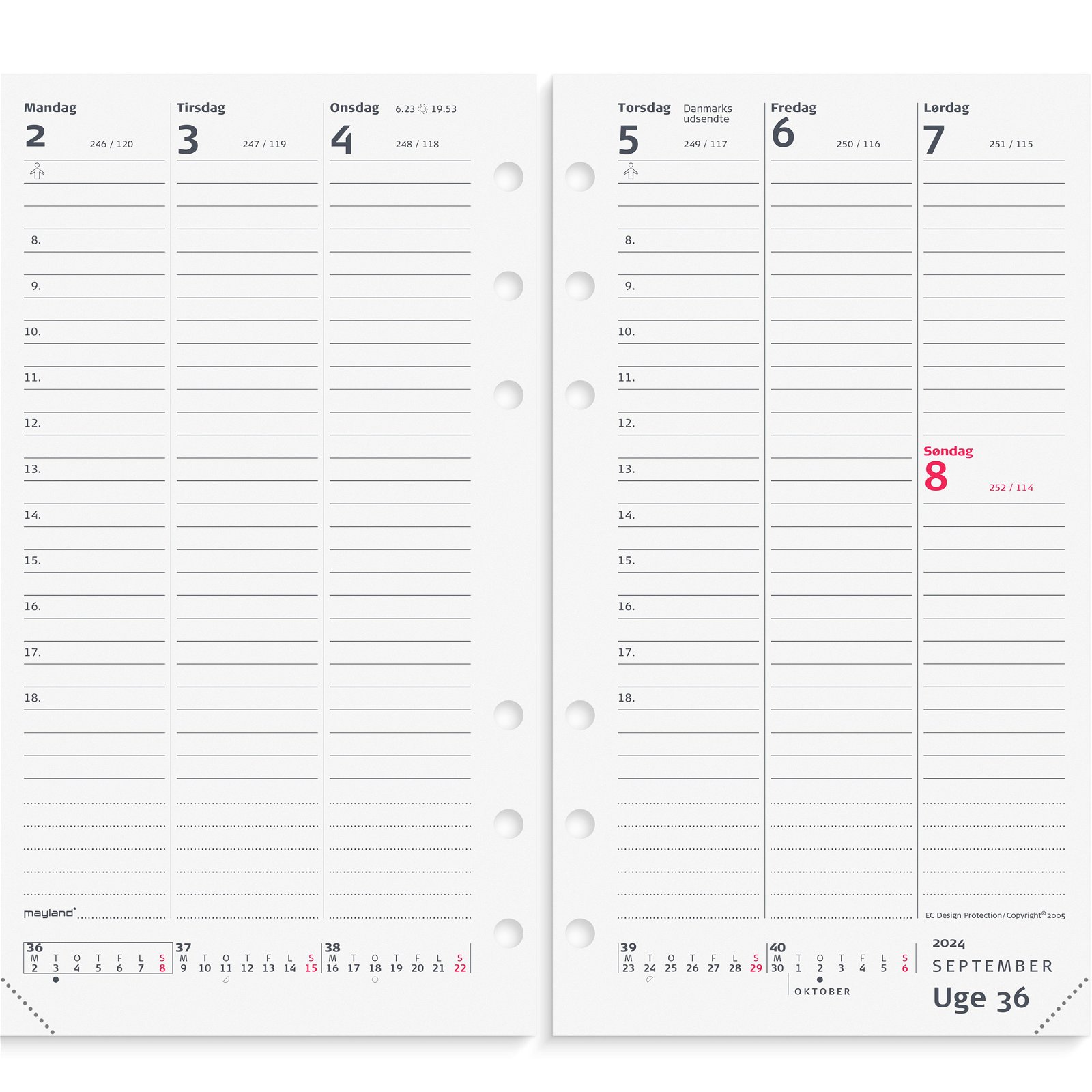 Mayland 2024 24275000 systemkalender refill 16,8x9,5cm hvid