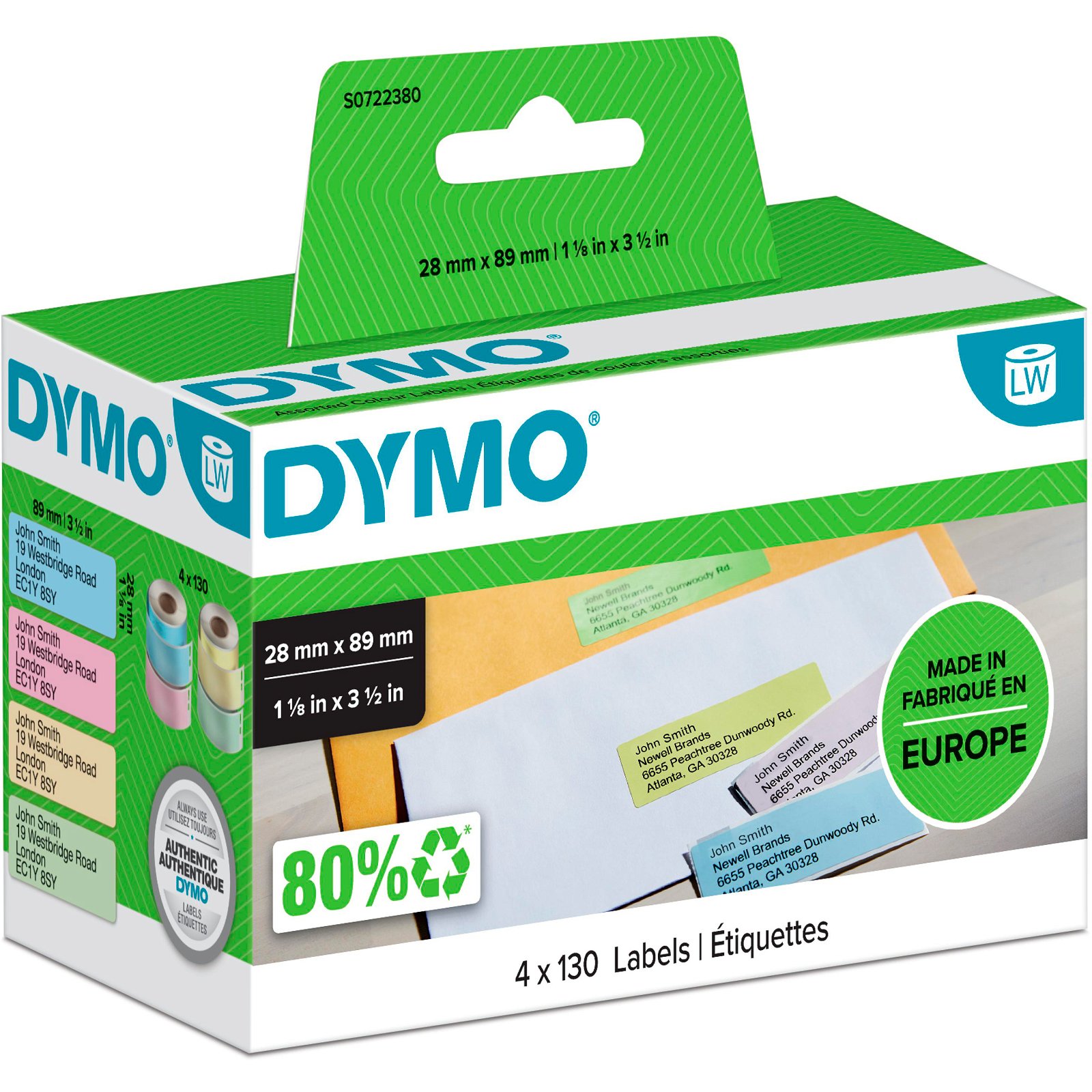 Dymo LabelWriter farvede etiketter 89 mm x 28 mm flerfarvet