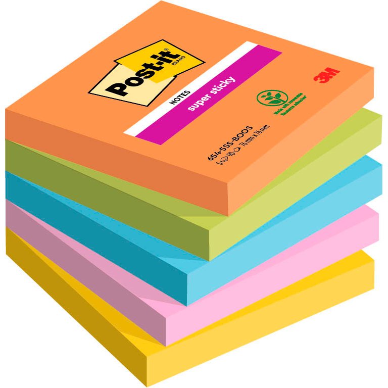 Post-it Super Sticky Boost notes 76 mm flerfarvet 5 blk