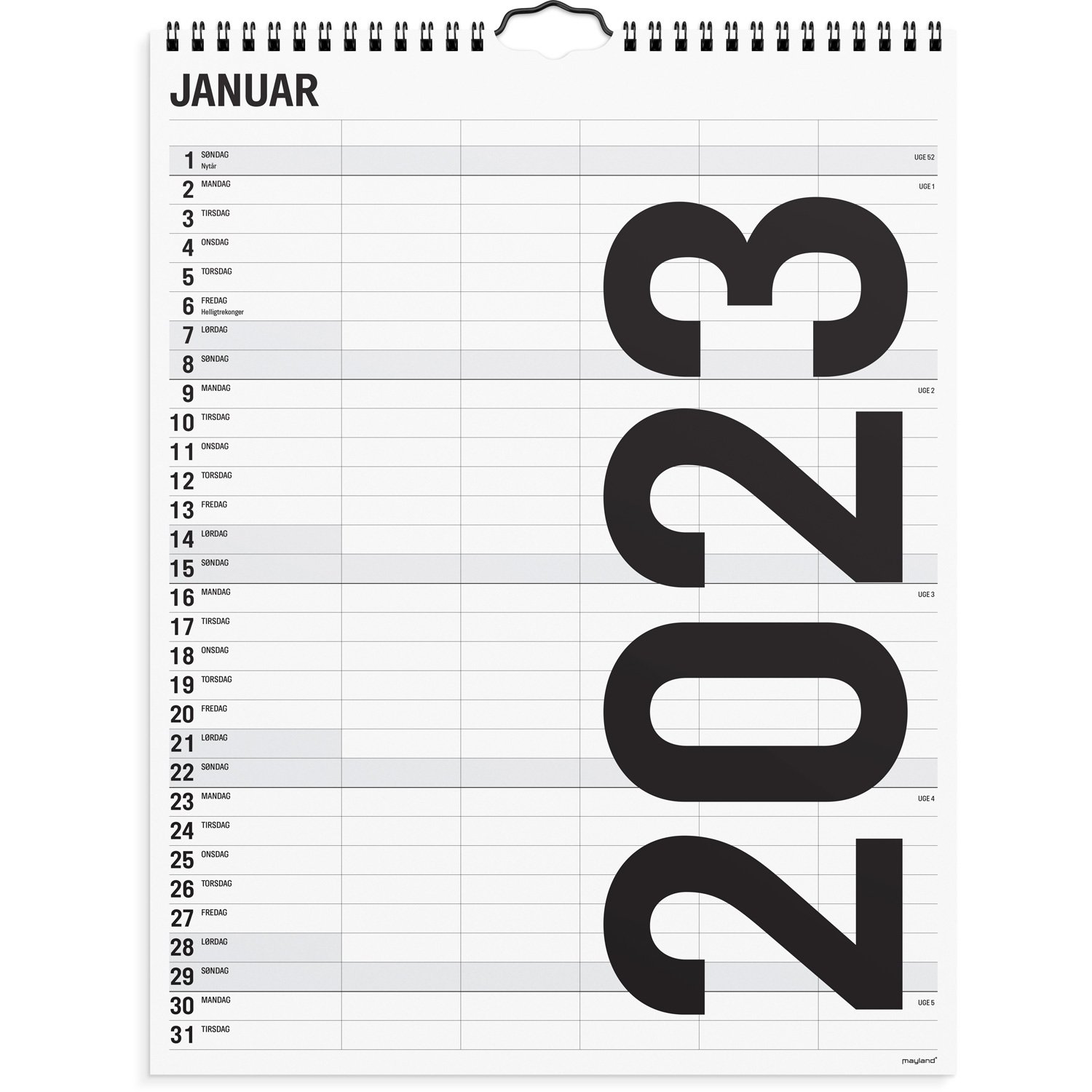 Mayland familiekalender Black and white 5 kol. 2023