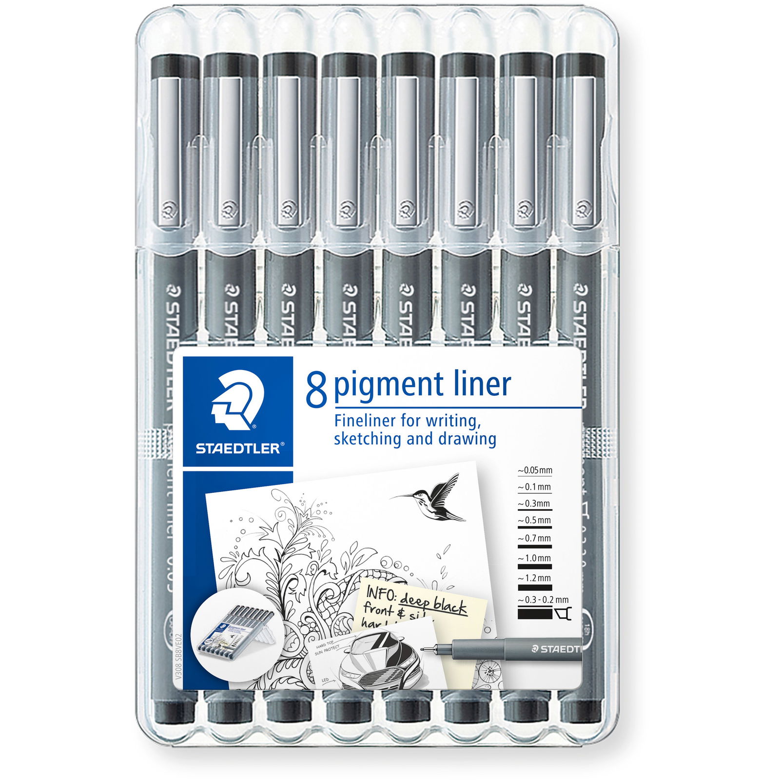 Staedtler Pigment Liner 308 fineliner sort 8stk