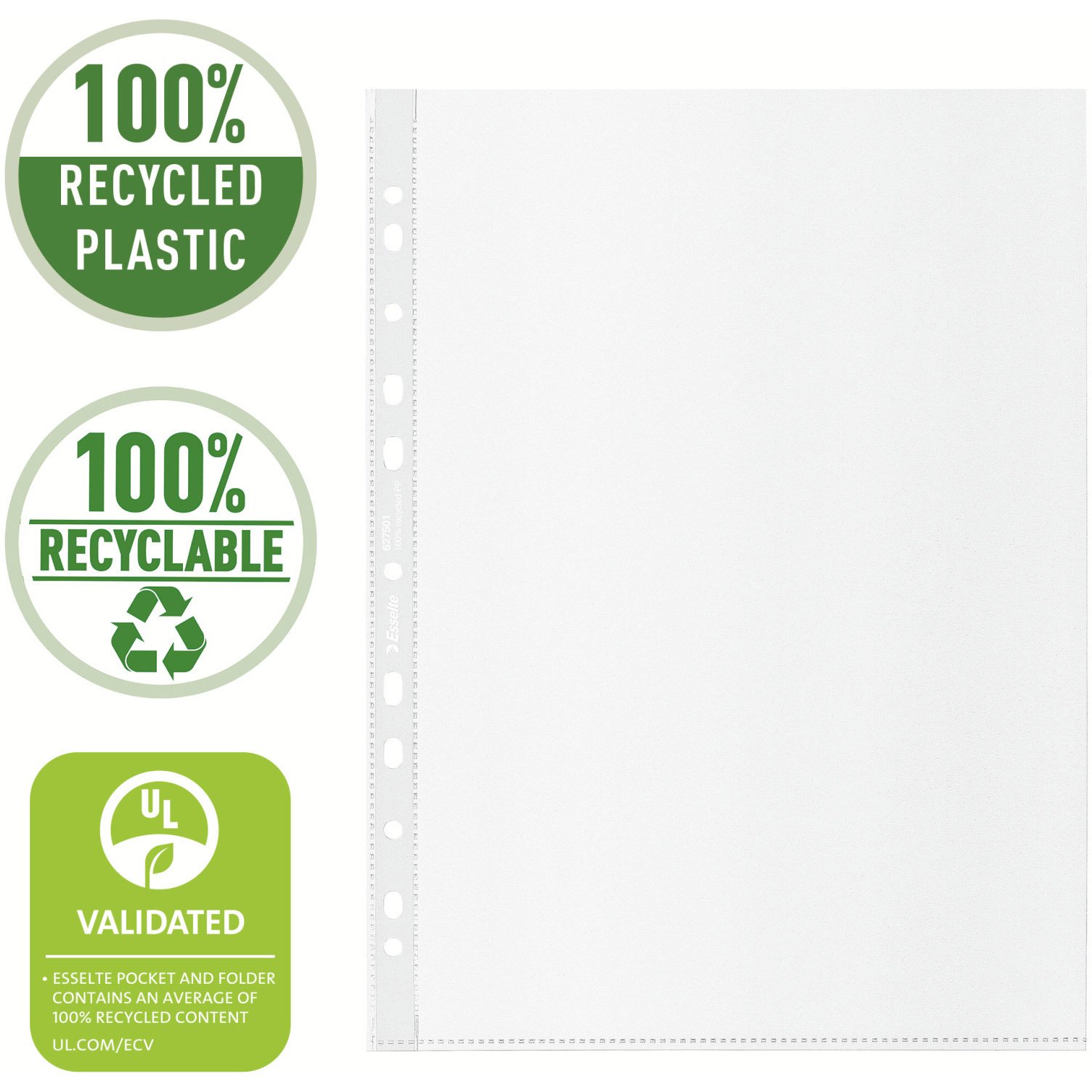 Esselte Recycled plastlomme A4 100 my mat;klar 50 stk