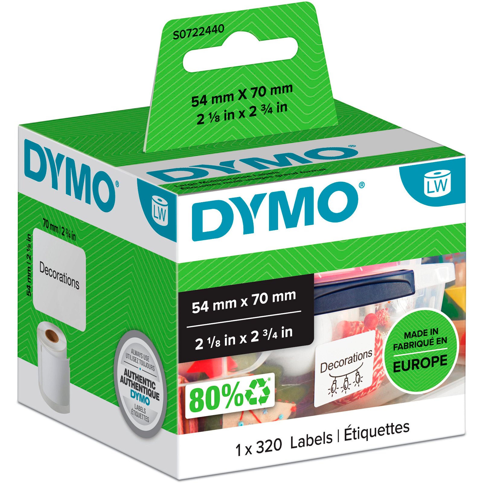 Dymo LabelWriter multi etiketter 320 etk, 70 mm x 54 mm