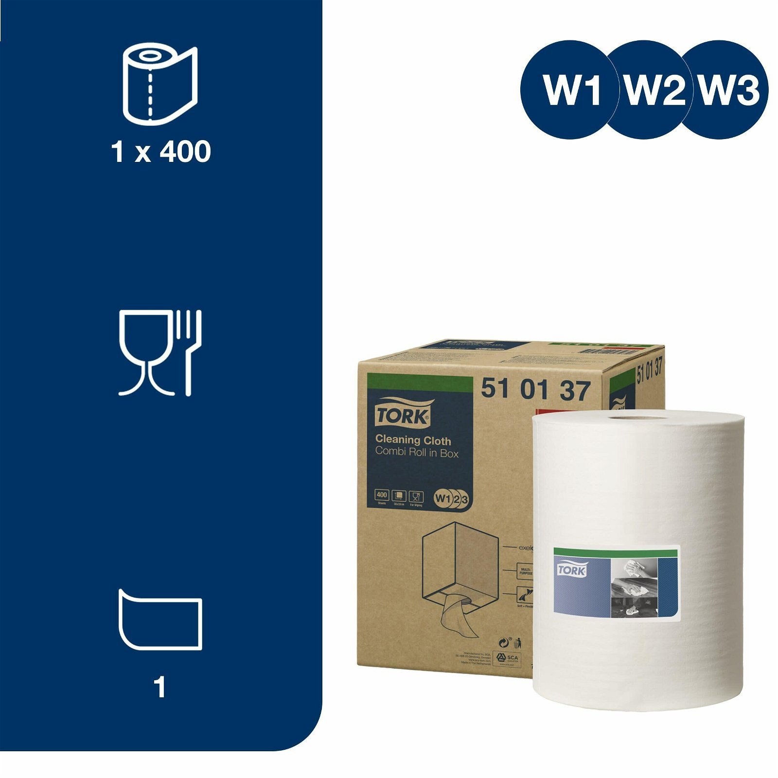 Tork Premium aftørringsklude hvid 1Lag W1/W2/W3