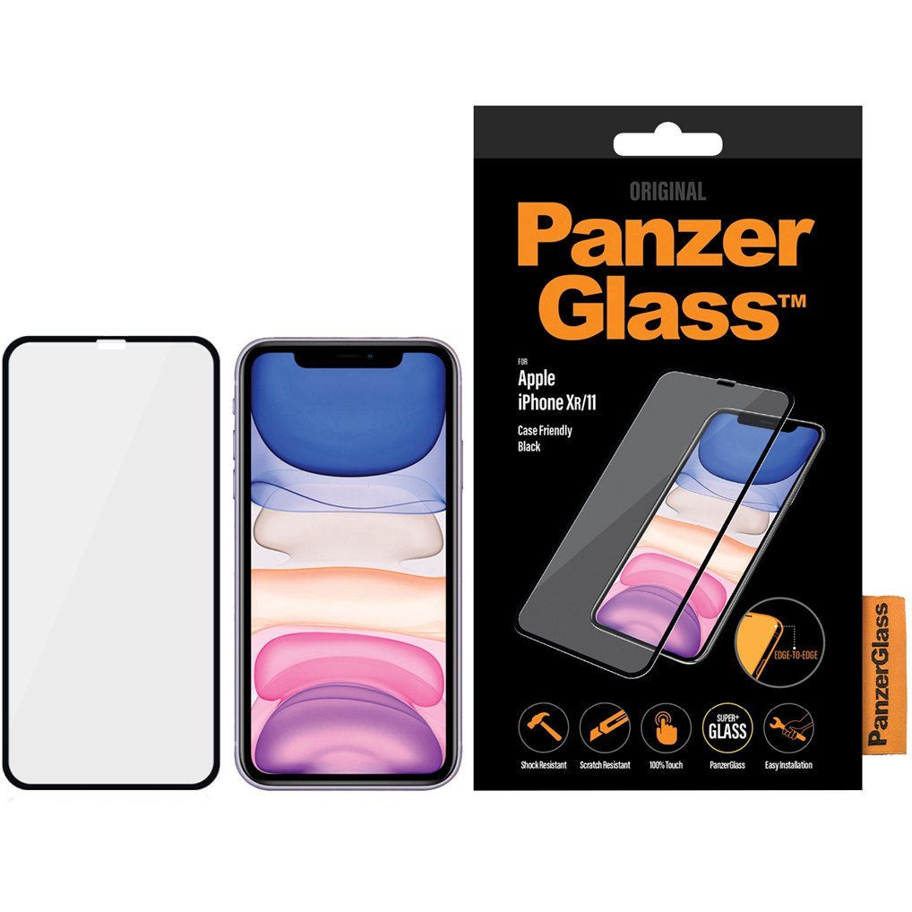 PanzerGlass Case Friendly beskyttelsesglas t/iPhone XR/11 sort;transparent