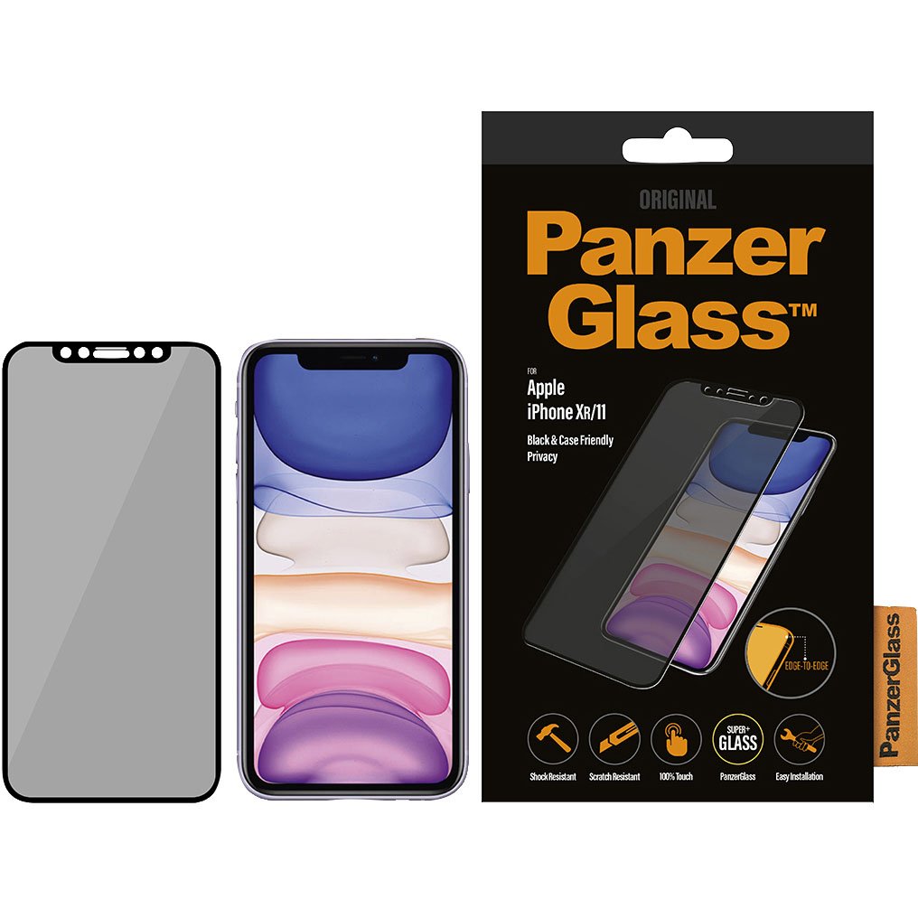 PanzerGlass Case Friendly Privacy beskyttelsesglas t/iPhone XR/11 sort;transparent