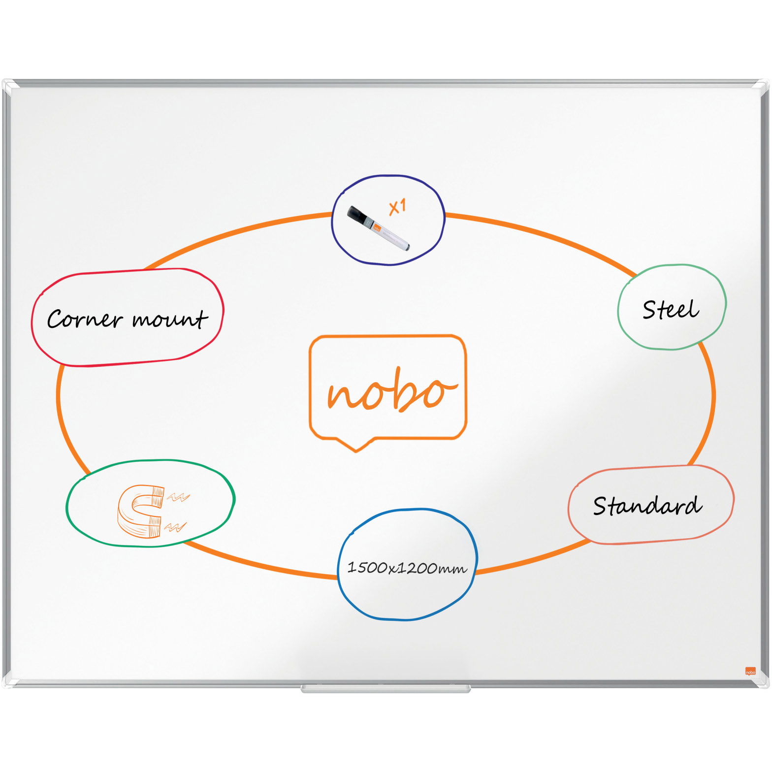 Nobo Premium Plus stål whiteboard 150x120cm hvid