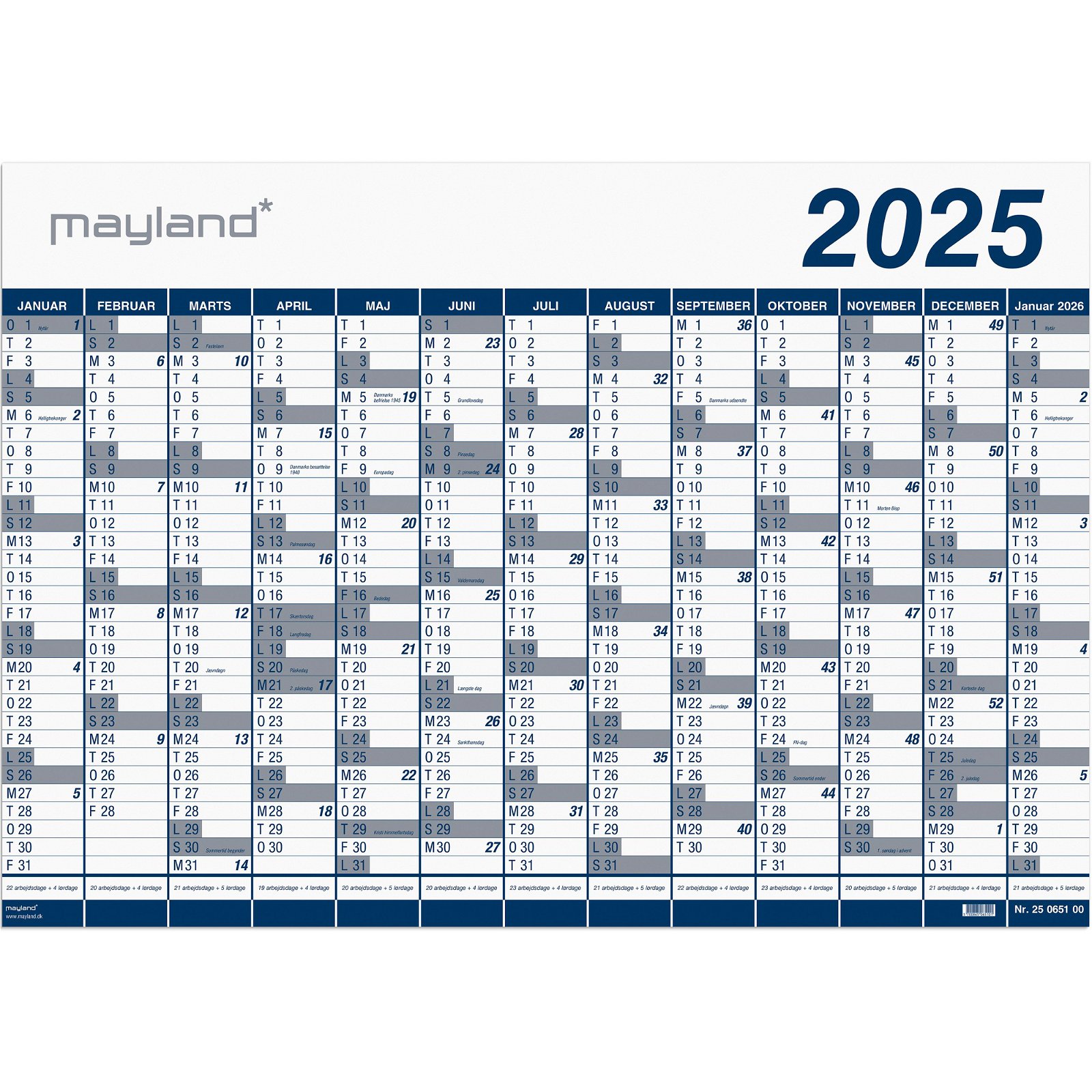 Mayland 2025 25065000 1x13mdr kæmpekalender 70x100cm blå