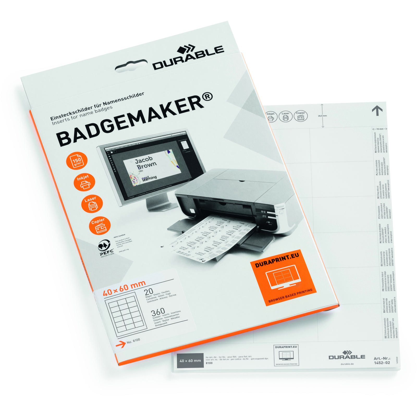 Durable Badgemaker® indstiksark til navneskilte 60 mm x 40 mm