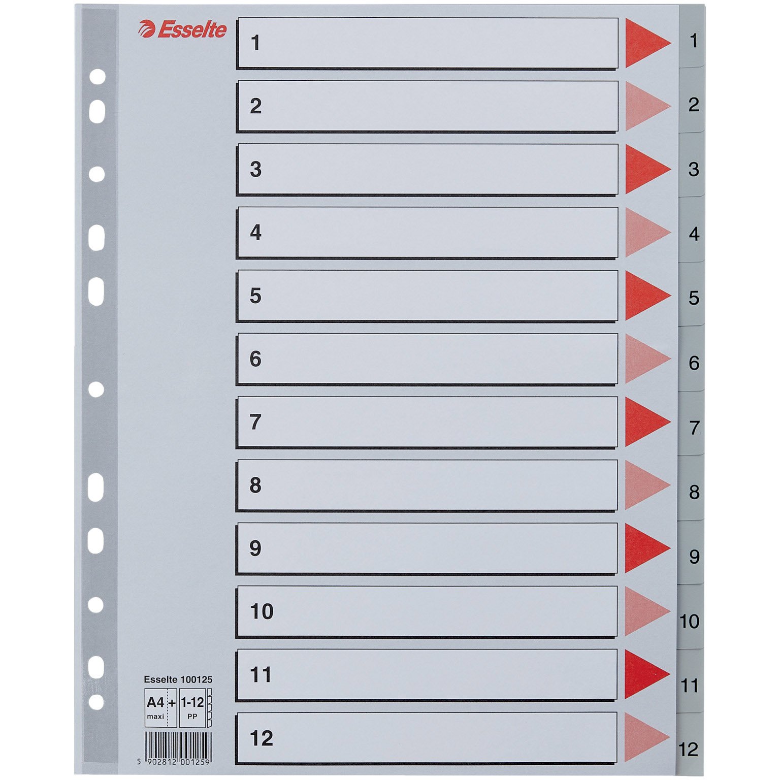 Esselte MAXI register A4+ med 12 tabs i farven grå