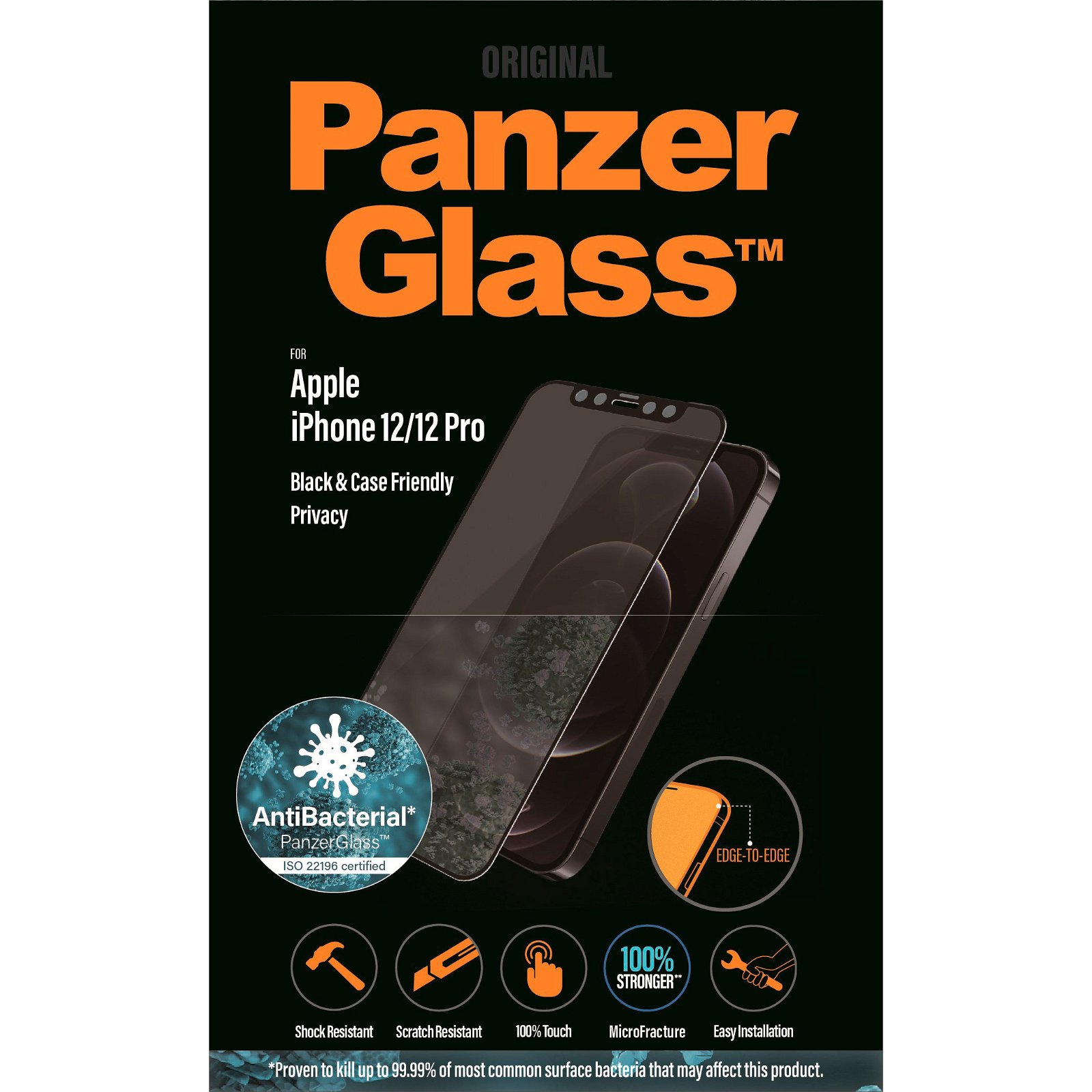 PanzerGlass Case Friendly beskyttelsesglas t/iPhone 12/12 Pro sort;transparent