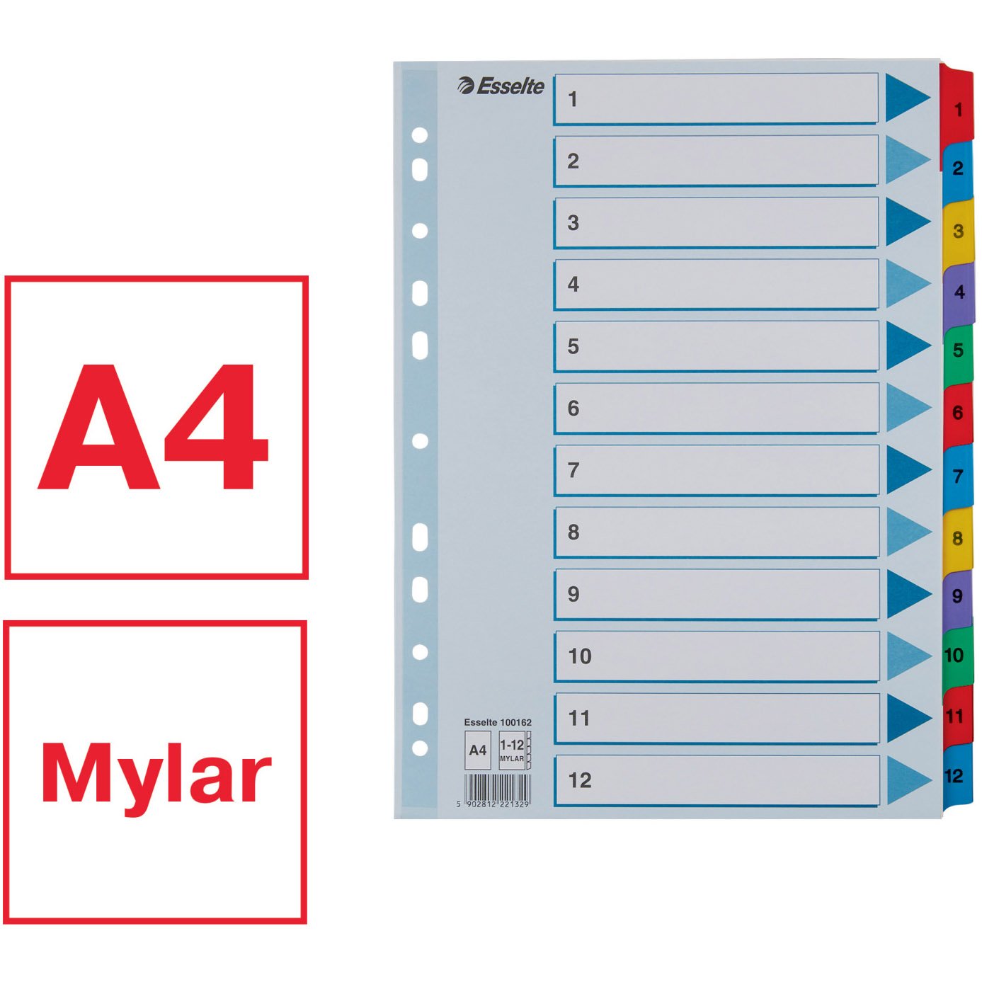 Esselte Mylar Register A4 1-12 flerfarvet