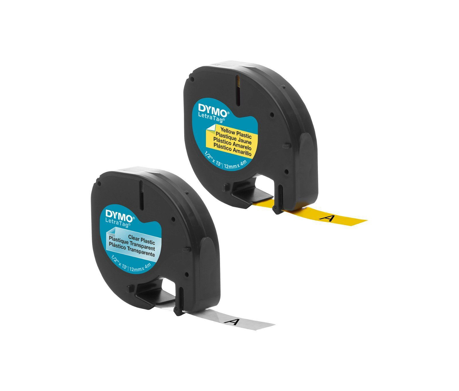 Dymo Letratag plasttape S0721630 sort;rod 12 mm x 4 m