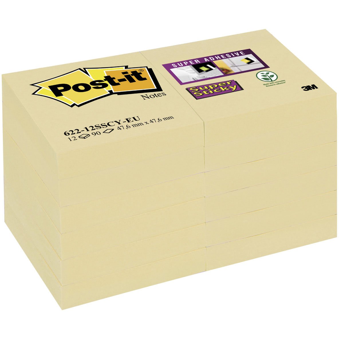 Post-it Super Sticky notes 47.6 mm gul 90 ark