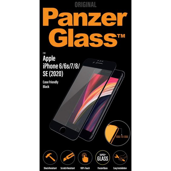PanzerGlass Case Friendly beskyttelsesglas t/iPhone SE (2020)/6/7/8 sort;transparent
