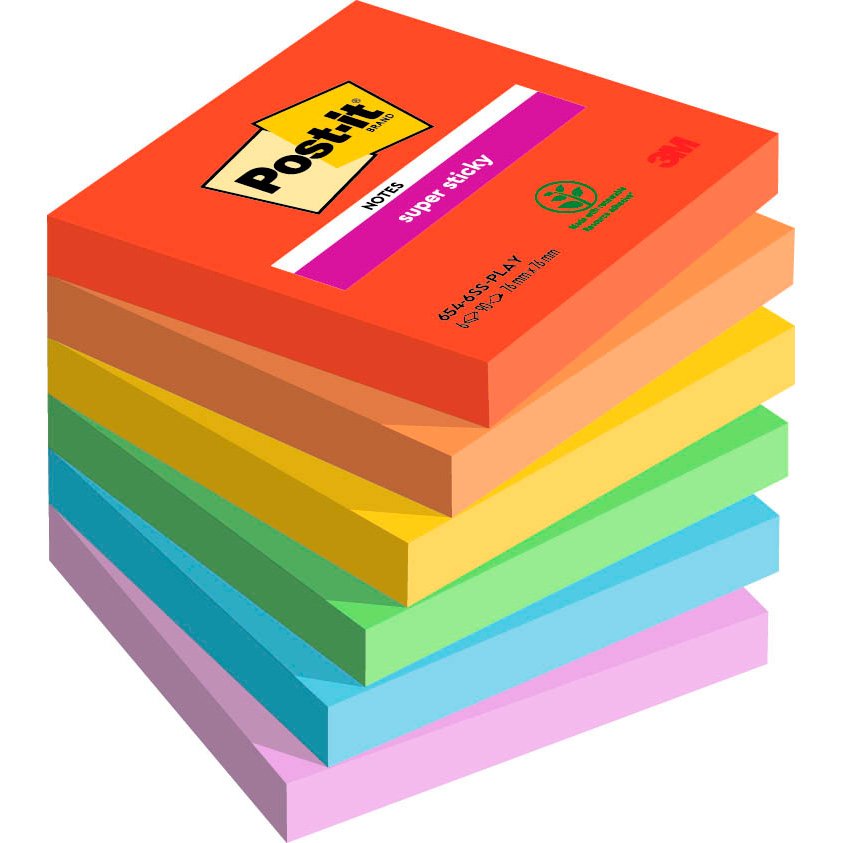 Post-it Super Sticky Playful notes 76 mm flerfarvet 6 blk